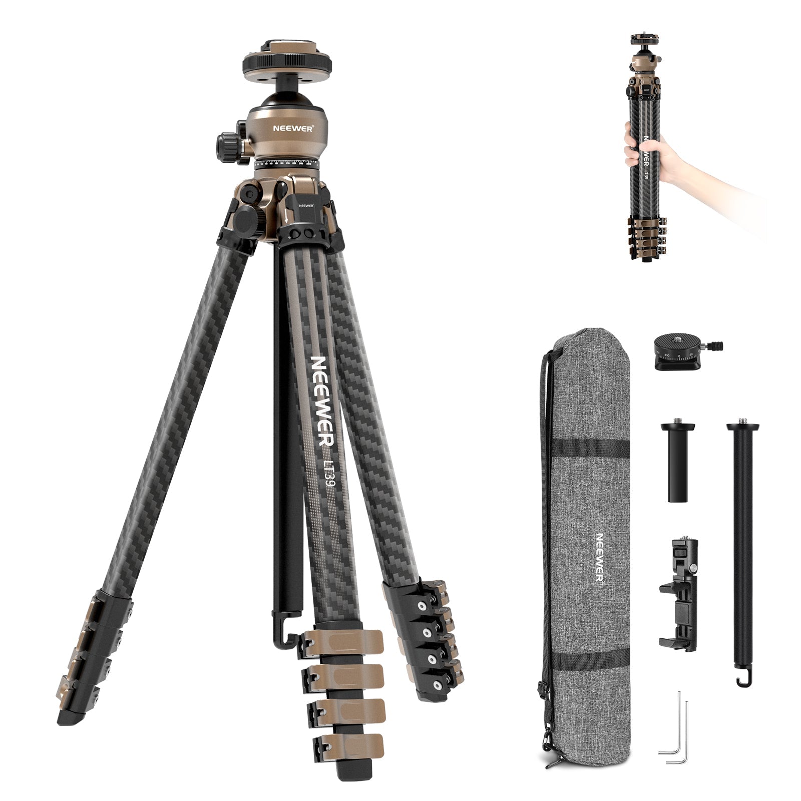 NEEWER LT39 62.4" Portable Carbon Fiber Travel Tripod
