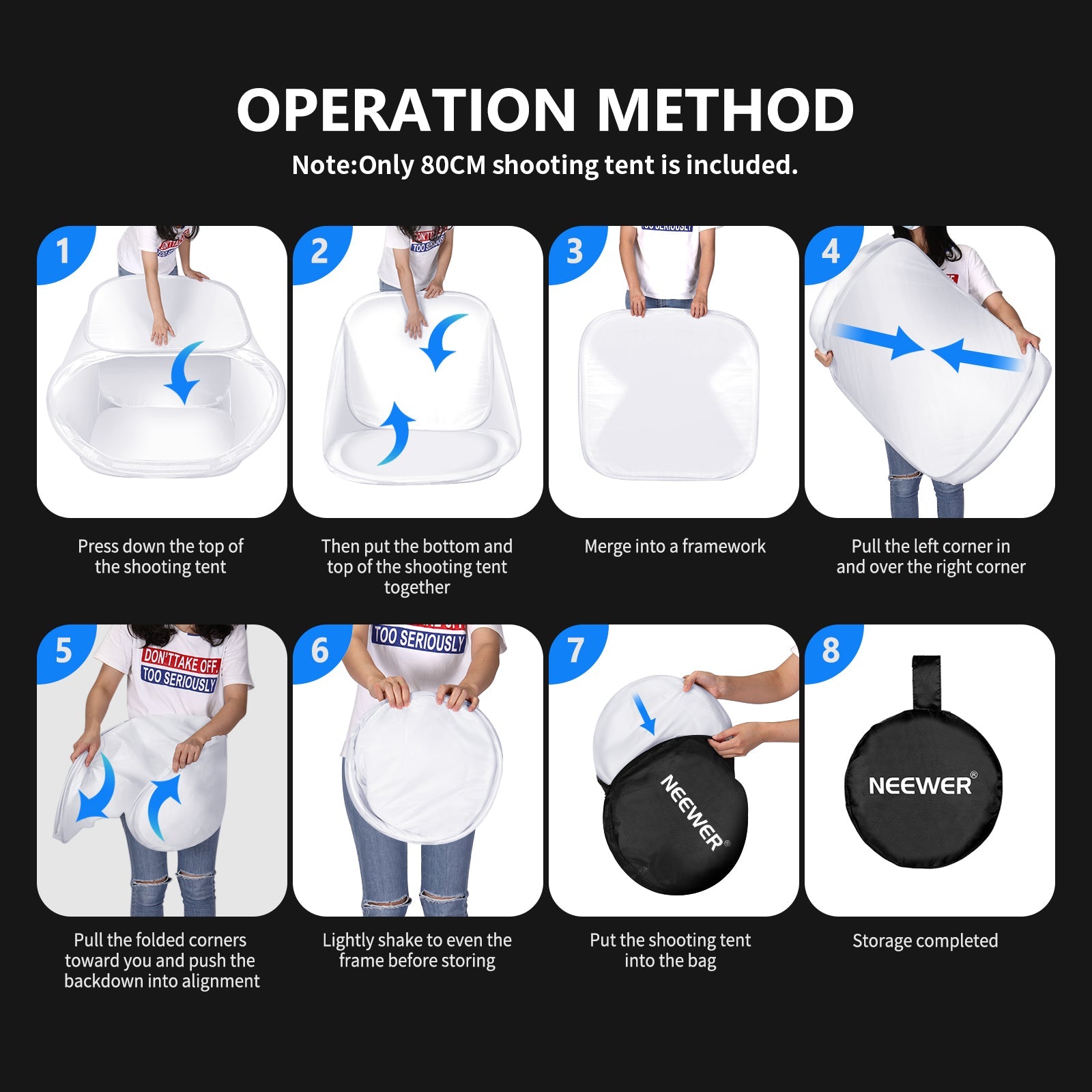 Operation method of NEEWER 24x24 inch/60x60 cm Photo Studio Shooting Tent