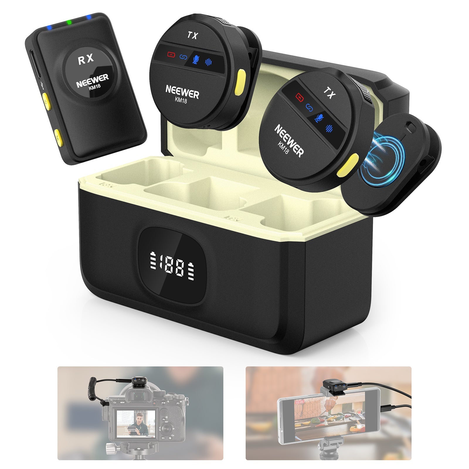 NEEWER KM18 Wireless Microphone with USB C Charging Case