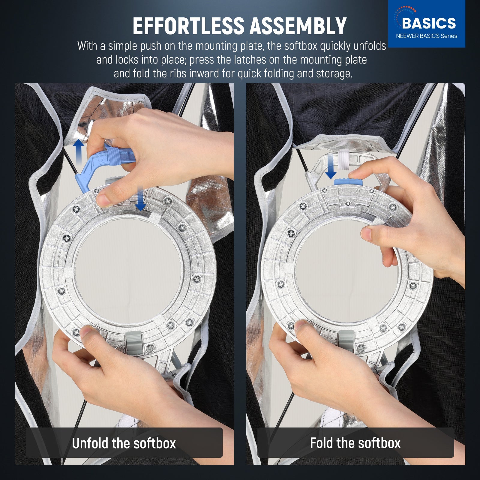 NEEWER NS60P Quick Release Strip Softbox effortlessly unfolds and locks into place.