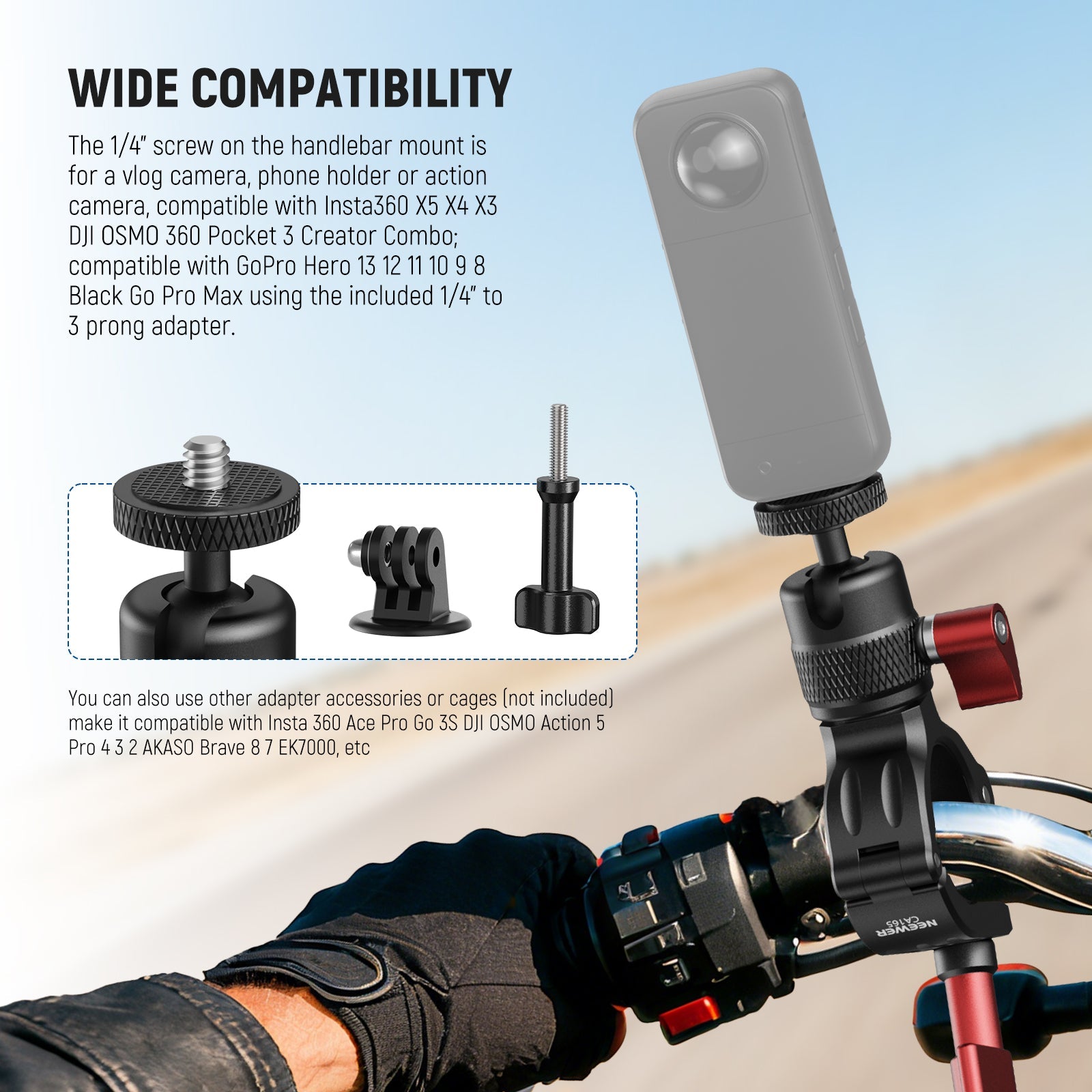 NEEWER CA165 Handlebar Clamp Mount features a 1/4'' screw.