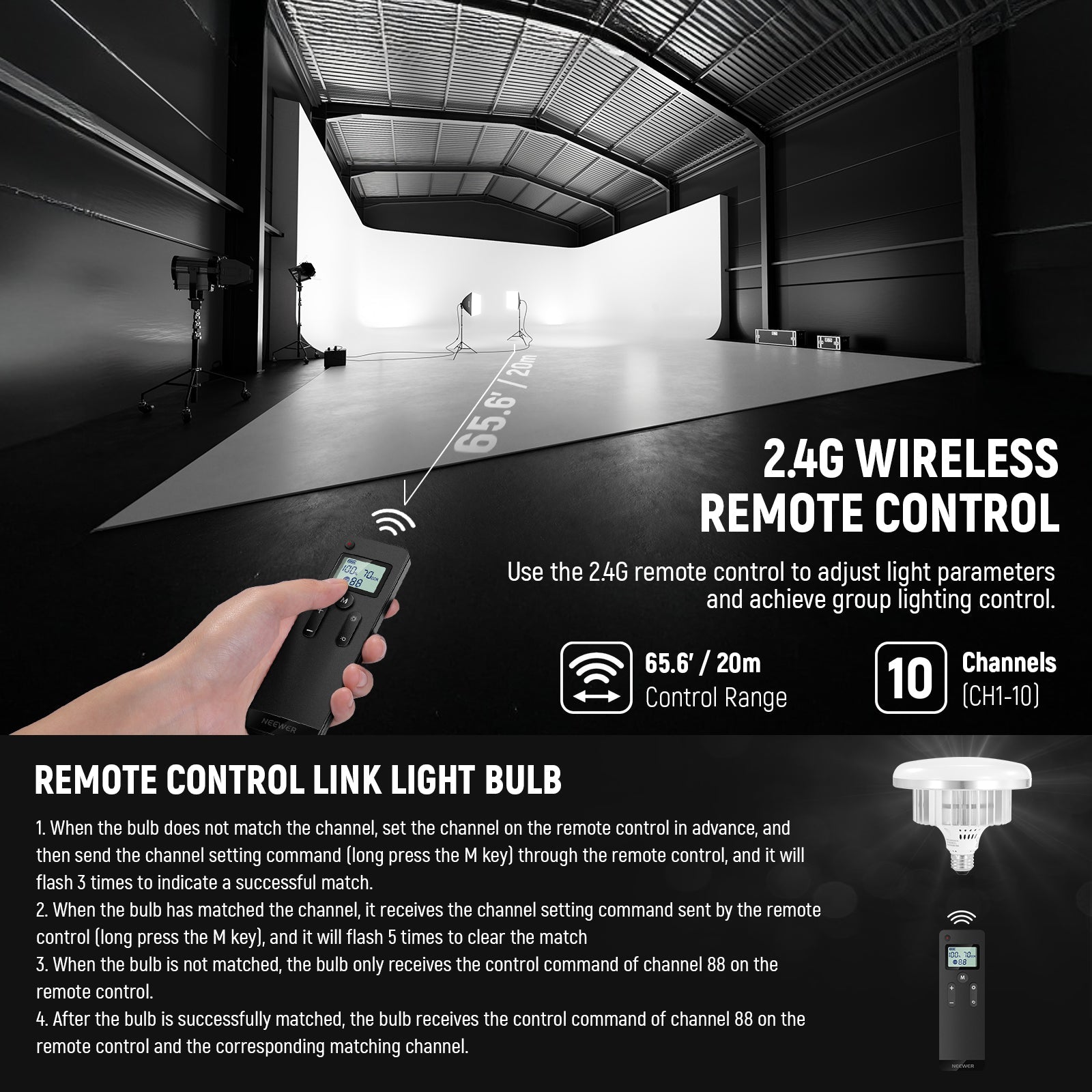 Use the 2.4G remote control to adjust light parameters.
