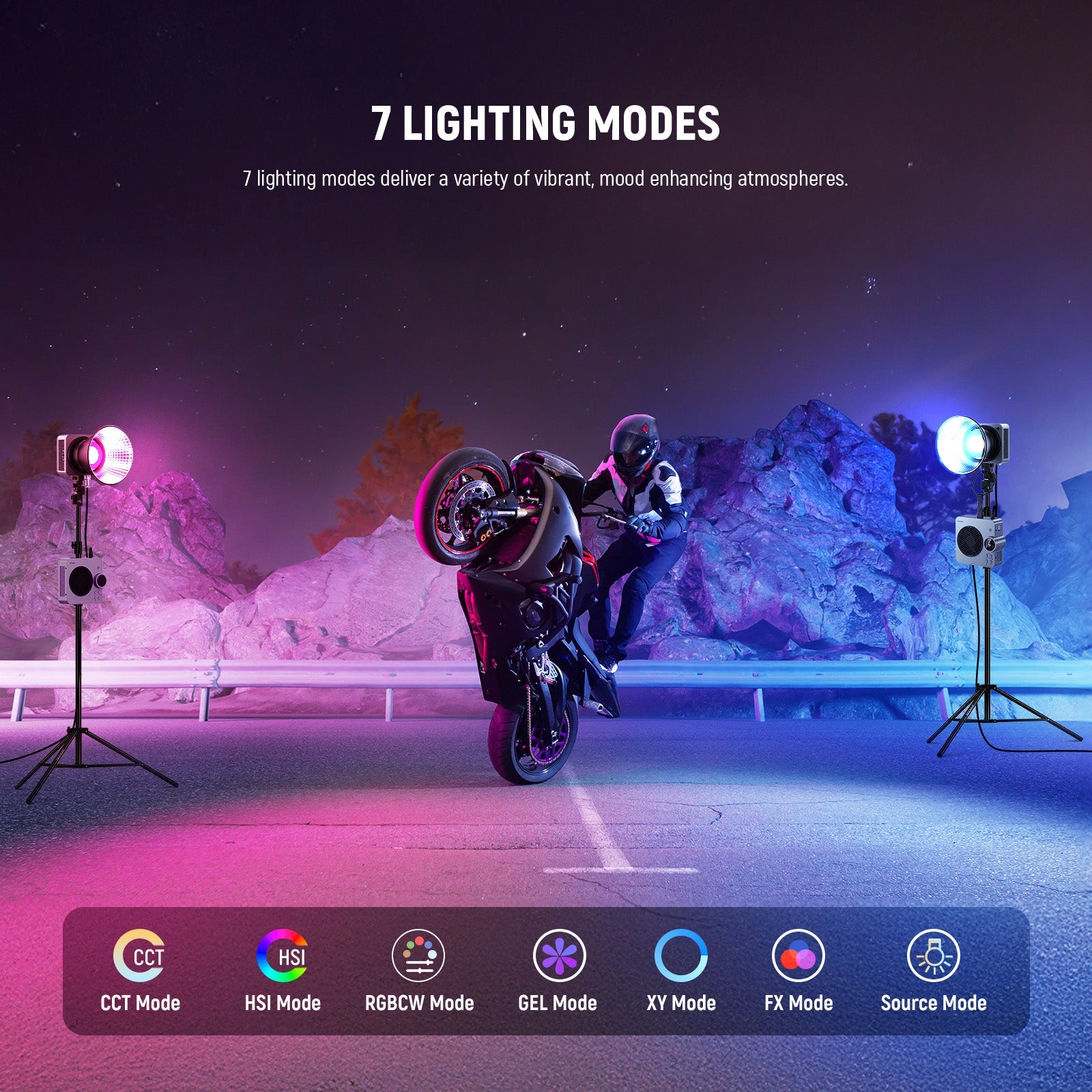 NEEWER HS200C RGB LED Video Light features 7 lighting modes.