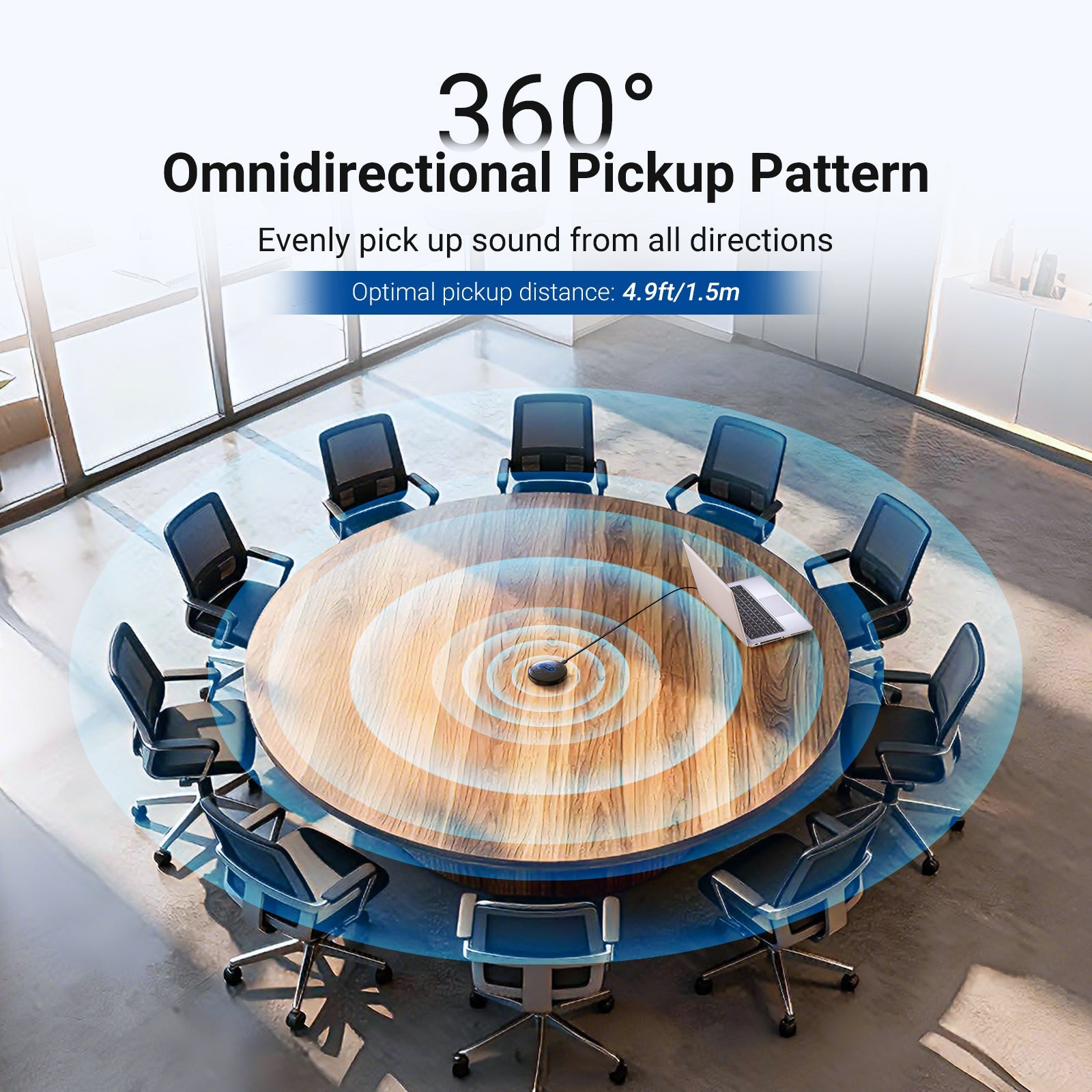 360° omnidirectional pattern evenly captures sound from all directions