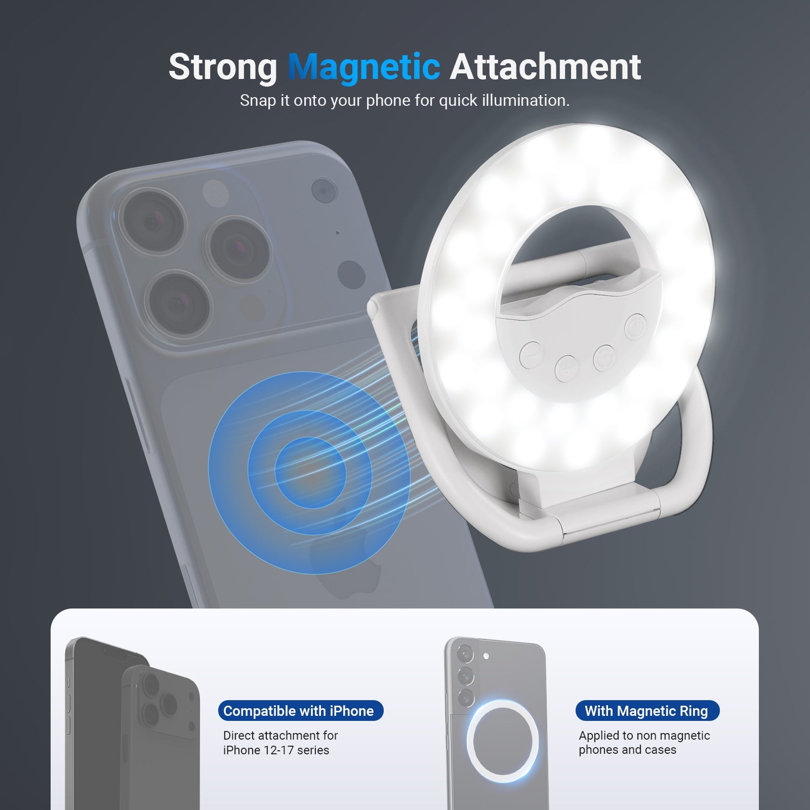 NEEWER N35 Mini Magnetic Selfie Ring Light features a strong magnetic.