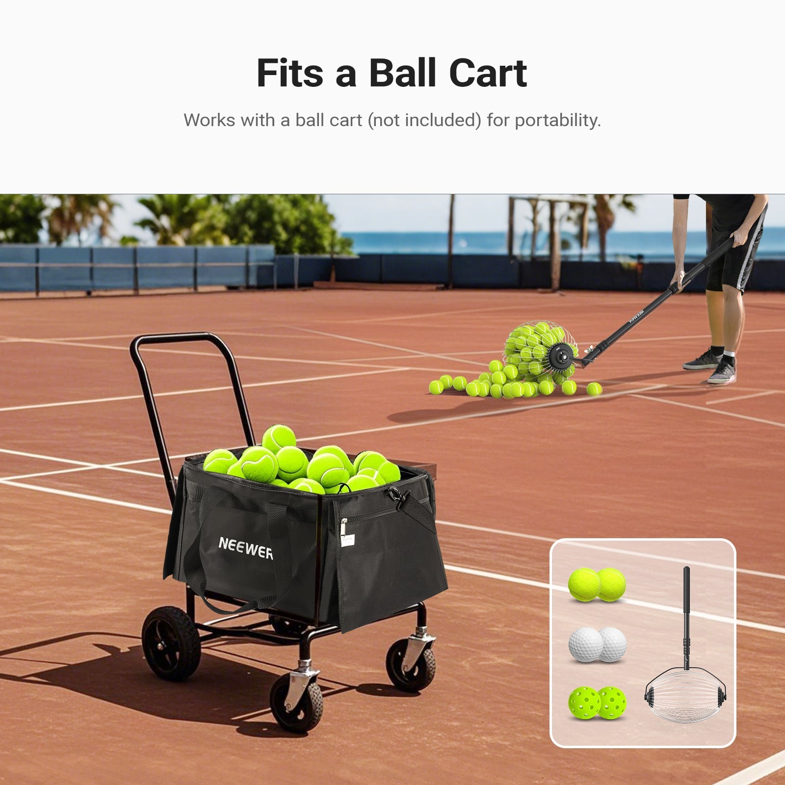 NEEWER TB03B Tennis Ball Bag works with a ball cart for portability.