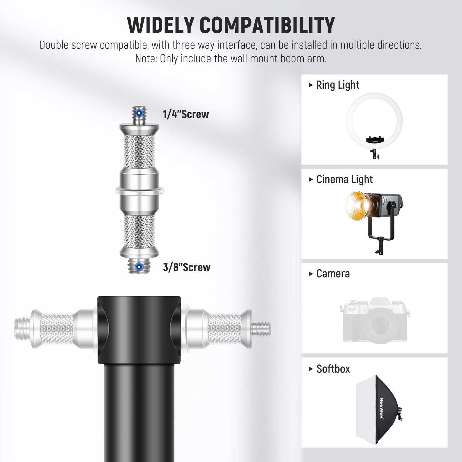 Wide Compatibility of the NEEWER WB-100 116cm Triangle Wall Mounting Boom Arm
