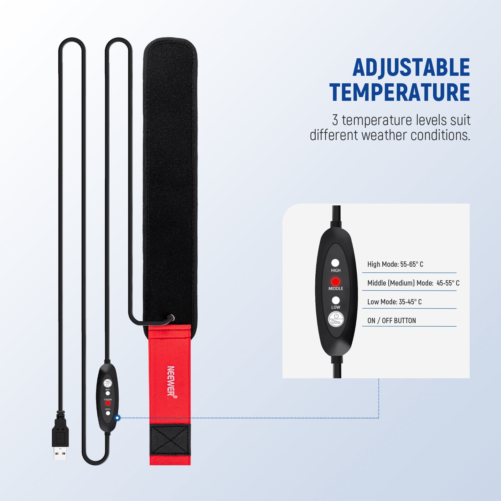 NEEWER HW-17B USB Lens Heater offers 3 temperature levels suit different weather conditions.