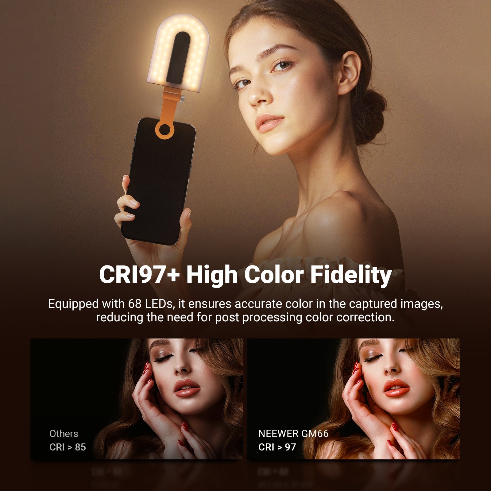 NEEWER GM66 phone photo and video light ensures accurate colors on camera.