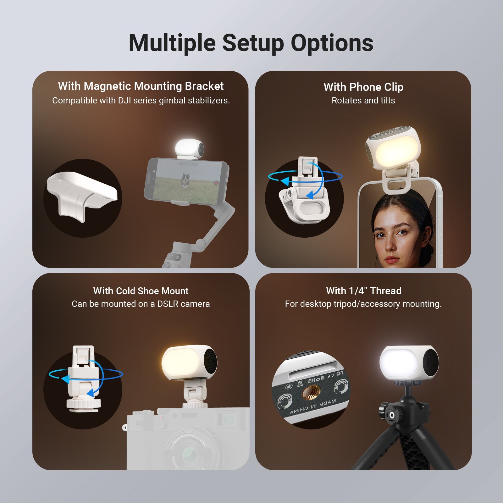NEEWER NL40B Magnetic Mini Fill Light for Phone & Camera offers multiple setup options.