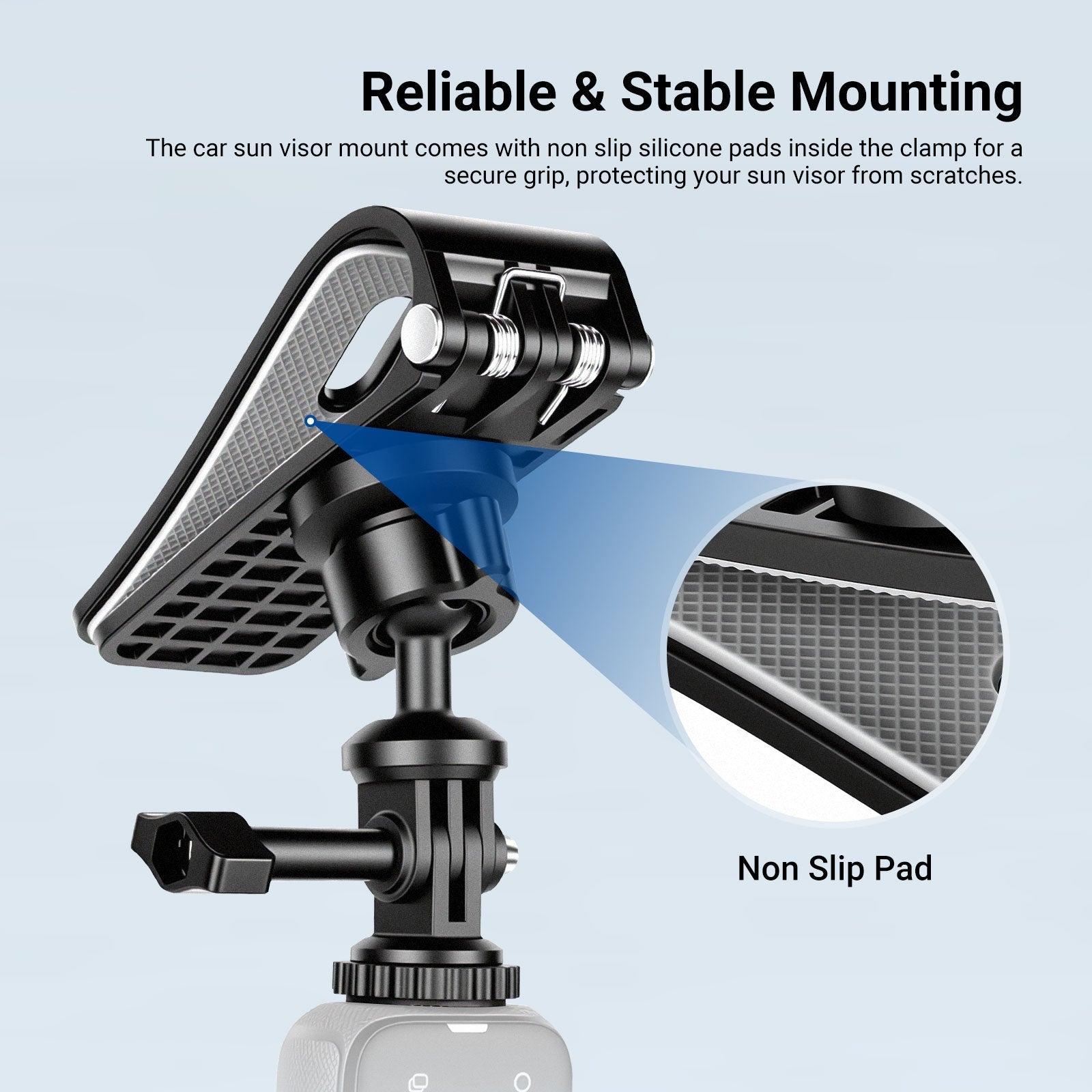 NEEWER AC055 Car Sun Visor Mount comes with non slip silicone pads inside the clamp.