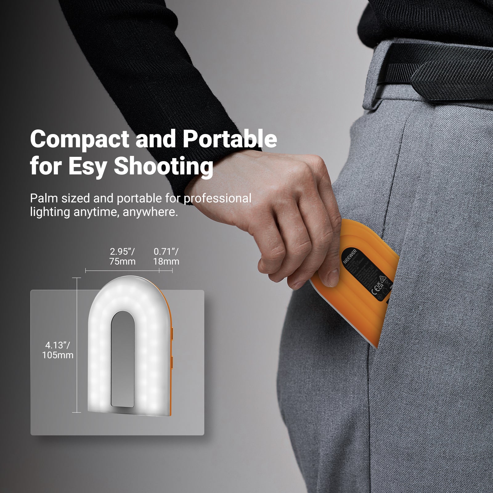 NEEWER GM66 Clip on Selfie Light is compact and portable for easy shooting.