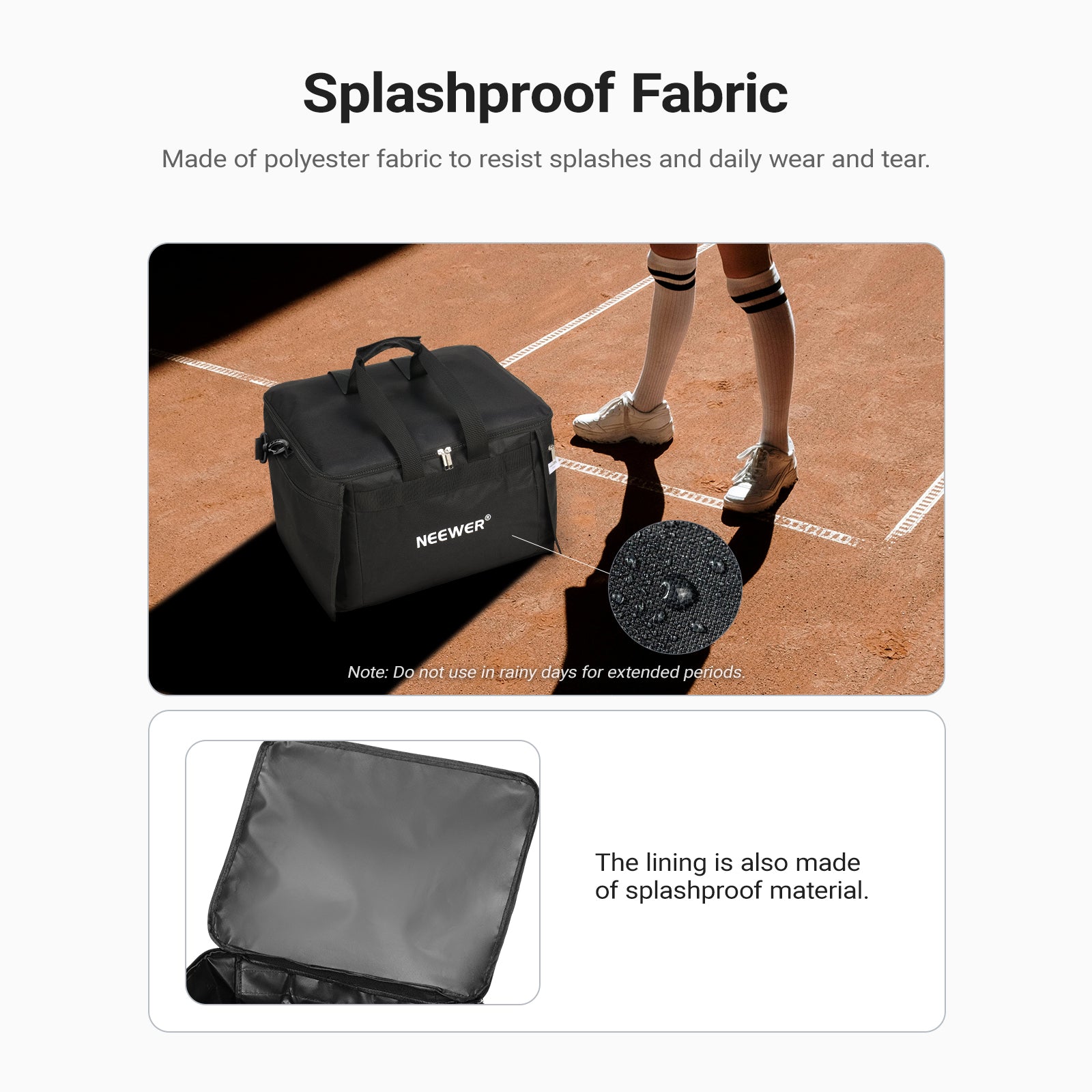 NEEWER TB03B Tennis Ball Bag is made of polyester fabric to resist splashes and daily wear and tear.