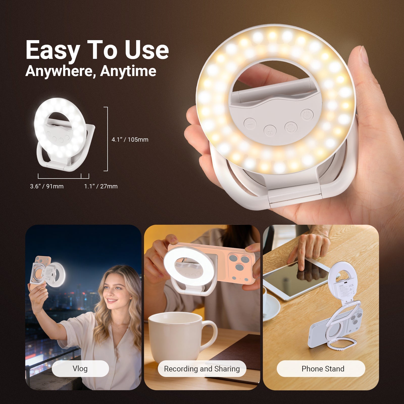 NEEWER N35 Mini Magnetic Selfie Ring Light is easy to use for vlogging, recording, and sharing.