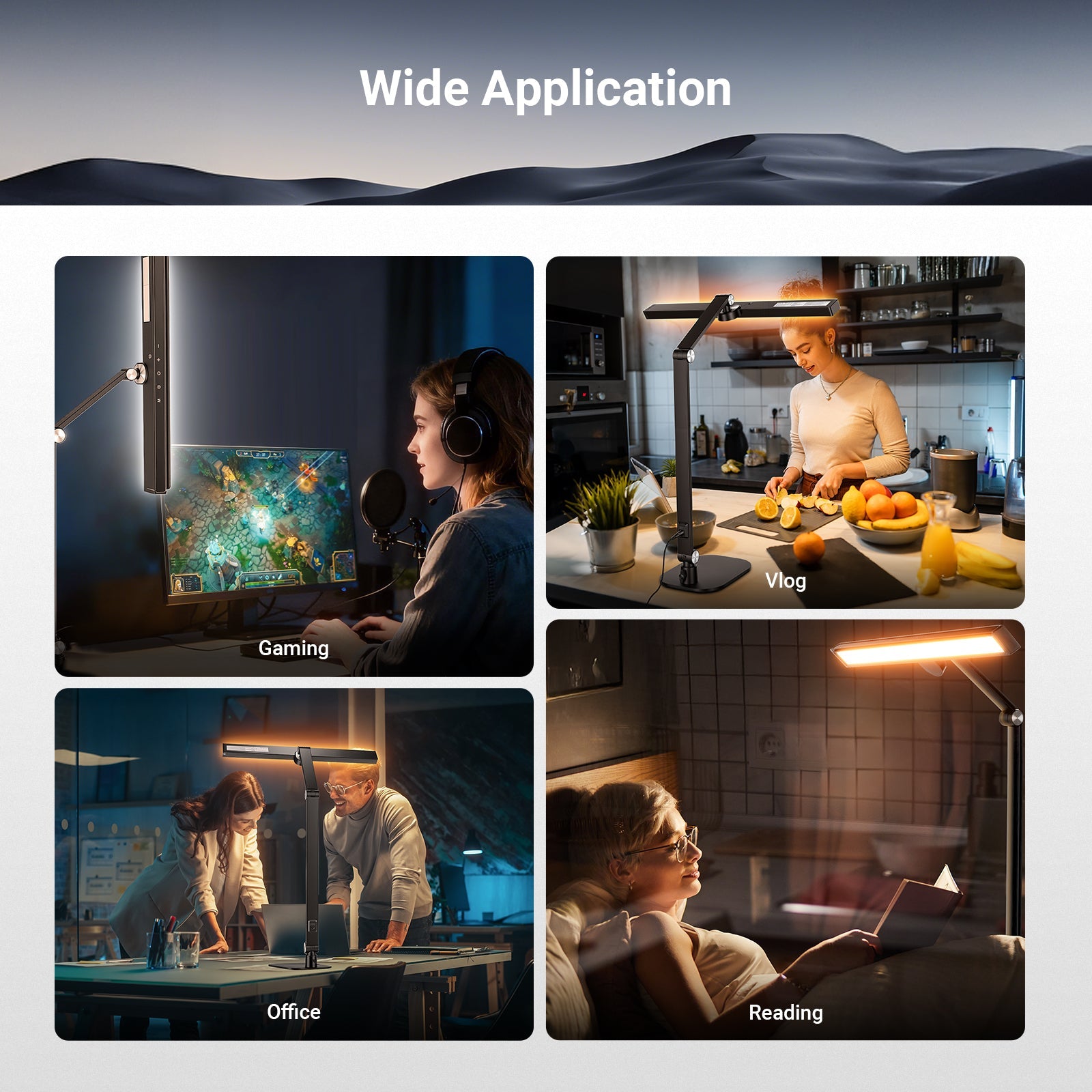 NEEWER DL03 LED Architect Desk Lamp with Base is applicable to gaming, vlogging, office, and reading.