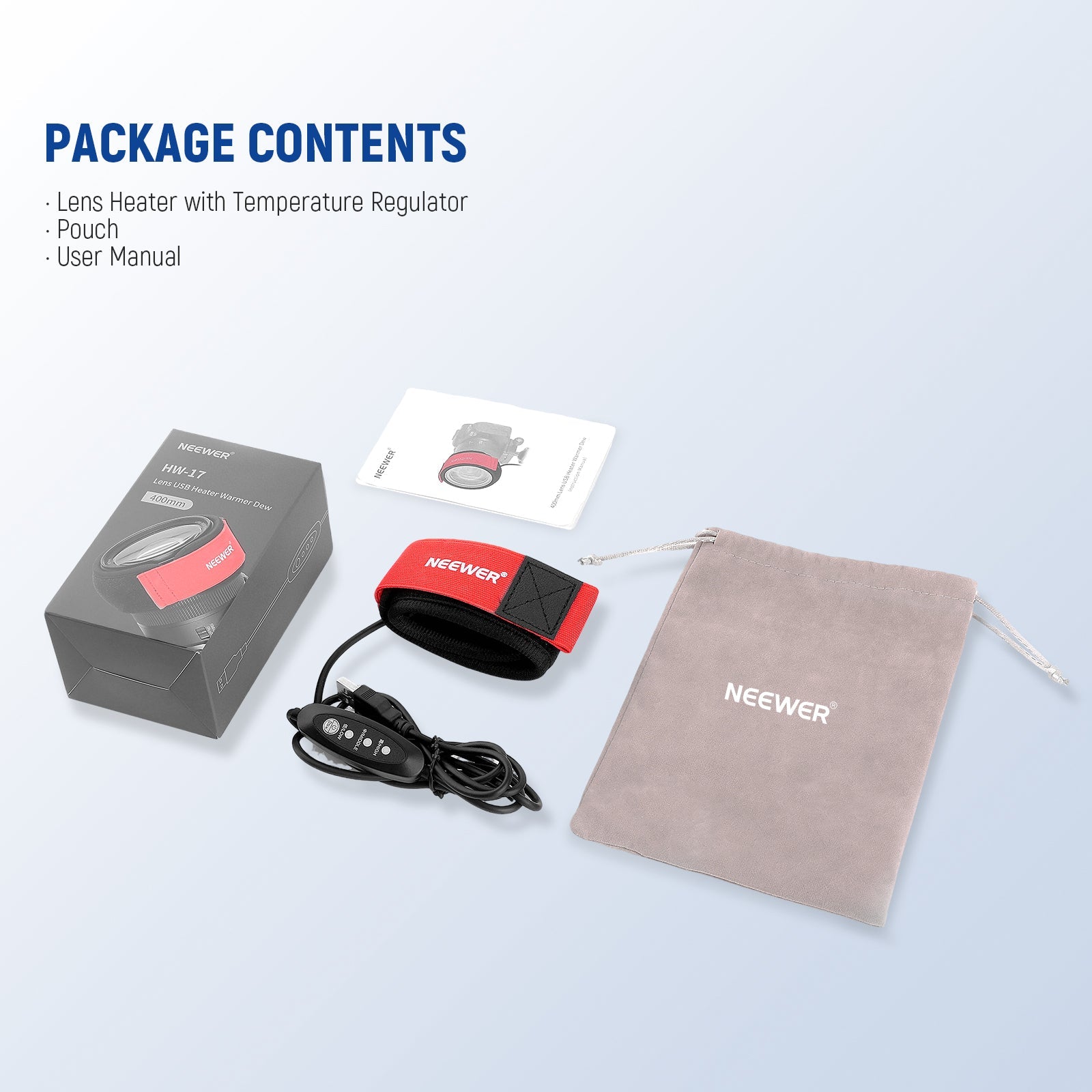 Package Contents of the NEEWER HW-17B USB Lens Heater