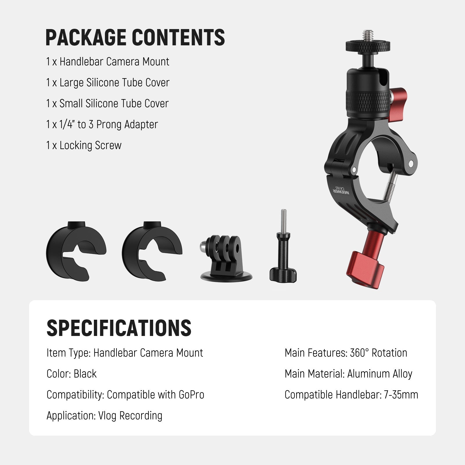 Package Contents of the NEEWER CA165 Handlebar Clamp Mount Kit