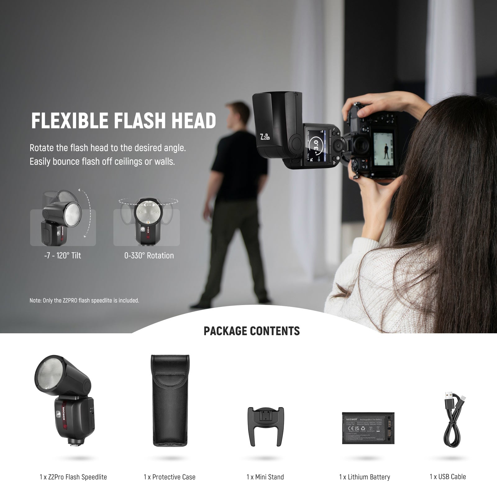 Package Contents of the NEEWER Z2PRO-C TTL Round Head Flash Speedlite For Canon