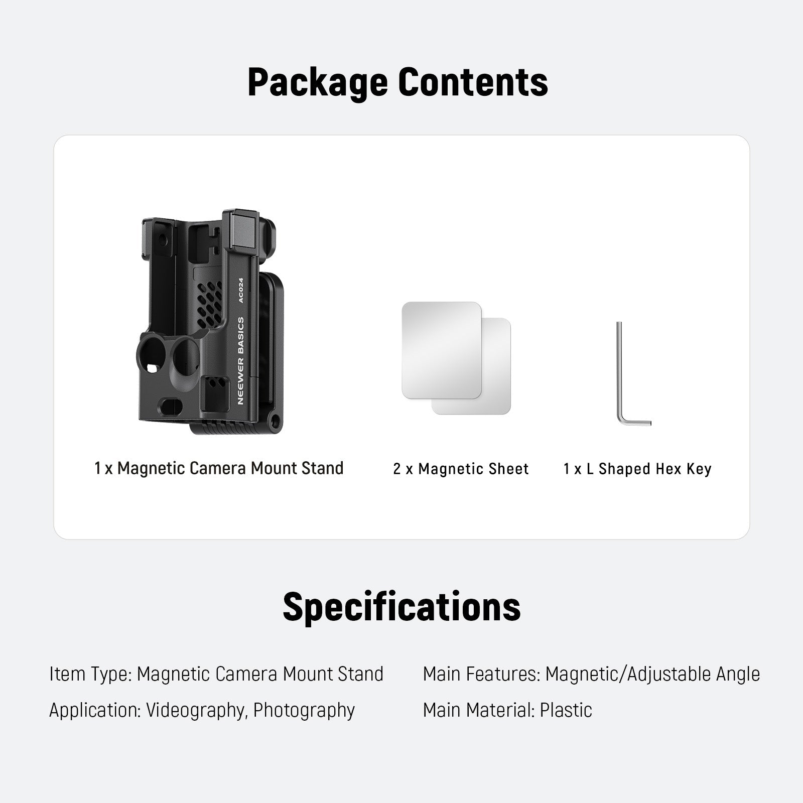 Specifications of the NEEWER AC024 Magnetic Camera Mount Stand For Pocket 3