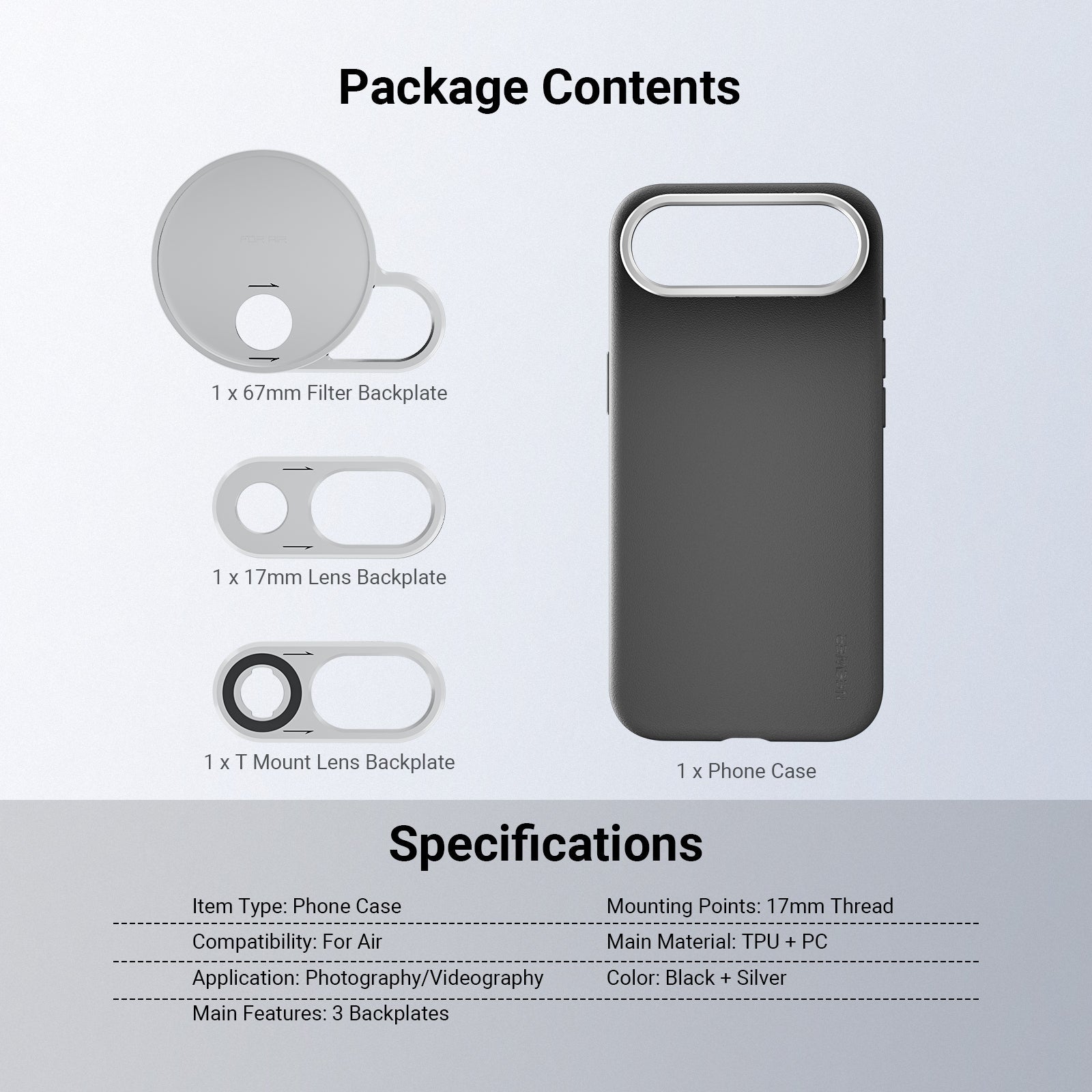 This package includes a phone case and 3 backplates.