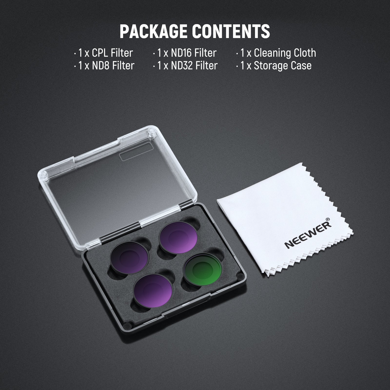 Package Contents of the NEEWER CPL/ND Filter Set For Insta360 GO Ultra
