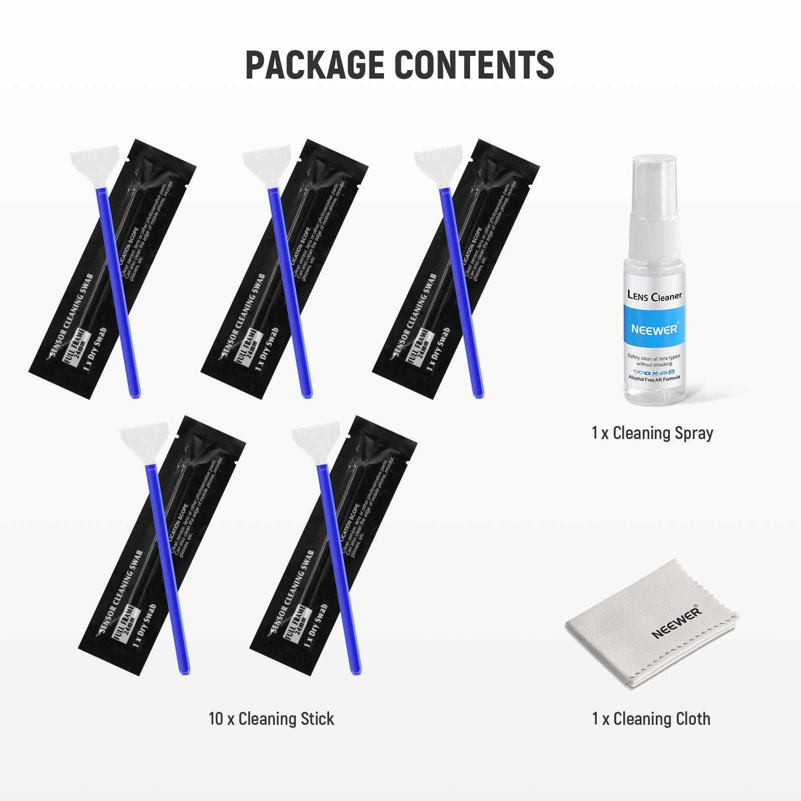 Package Contents of the NEEWER HM-46 12 in 1 Camera Lens Cleaning Kit