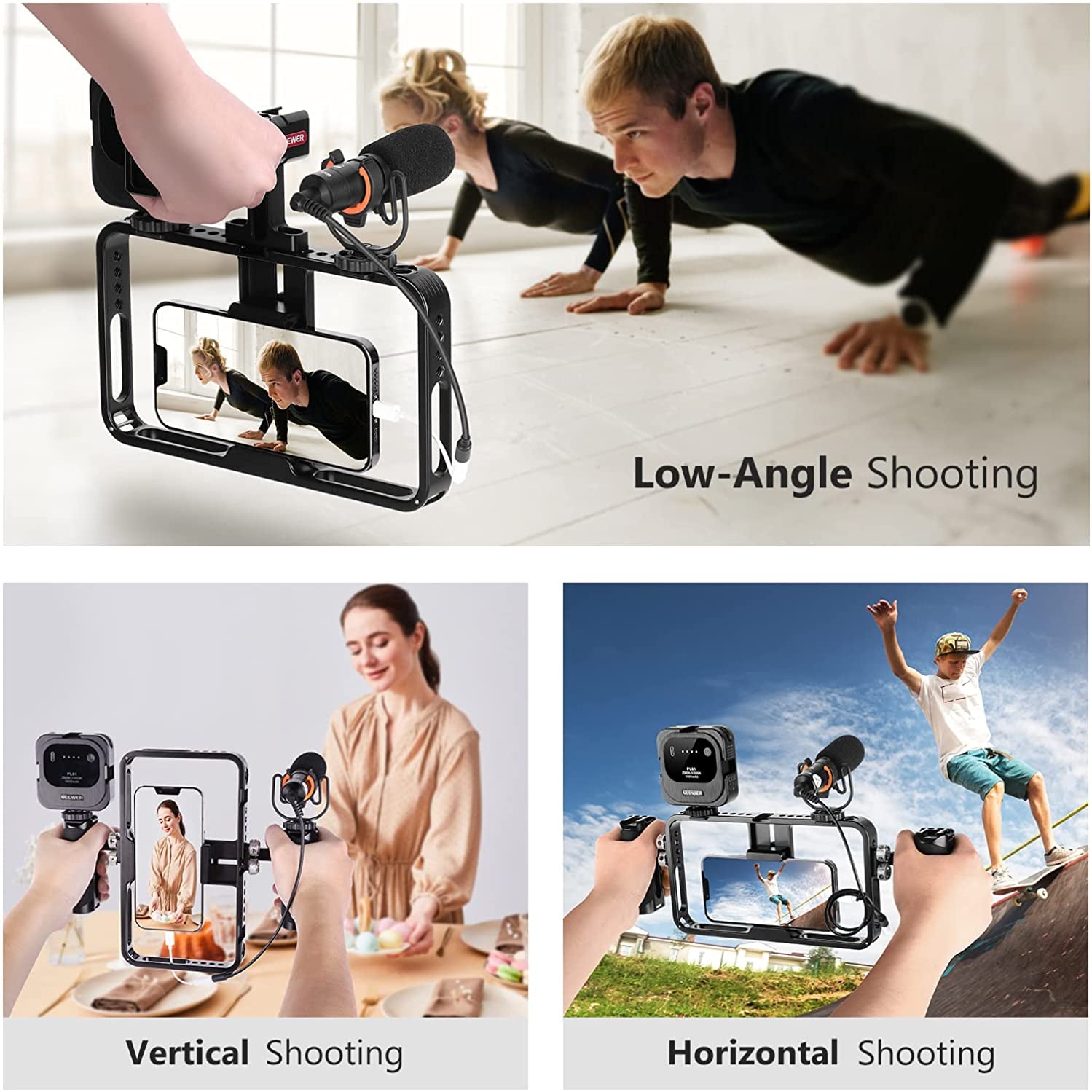 Neewer Aluminum Handheld Universal Phone Video Rig Kit with Silicone Handles