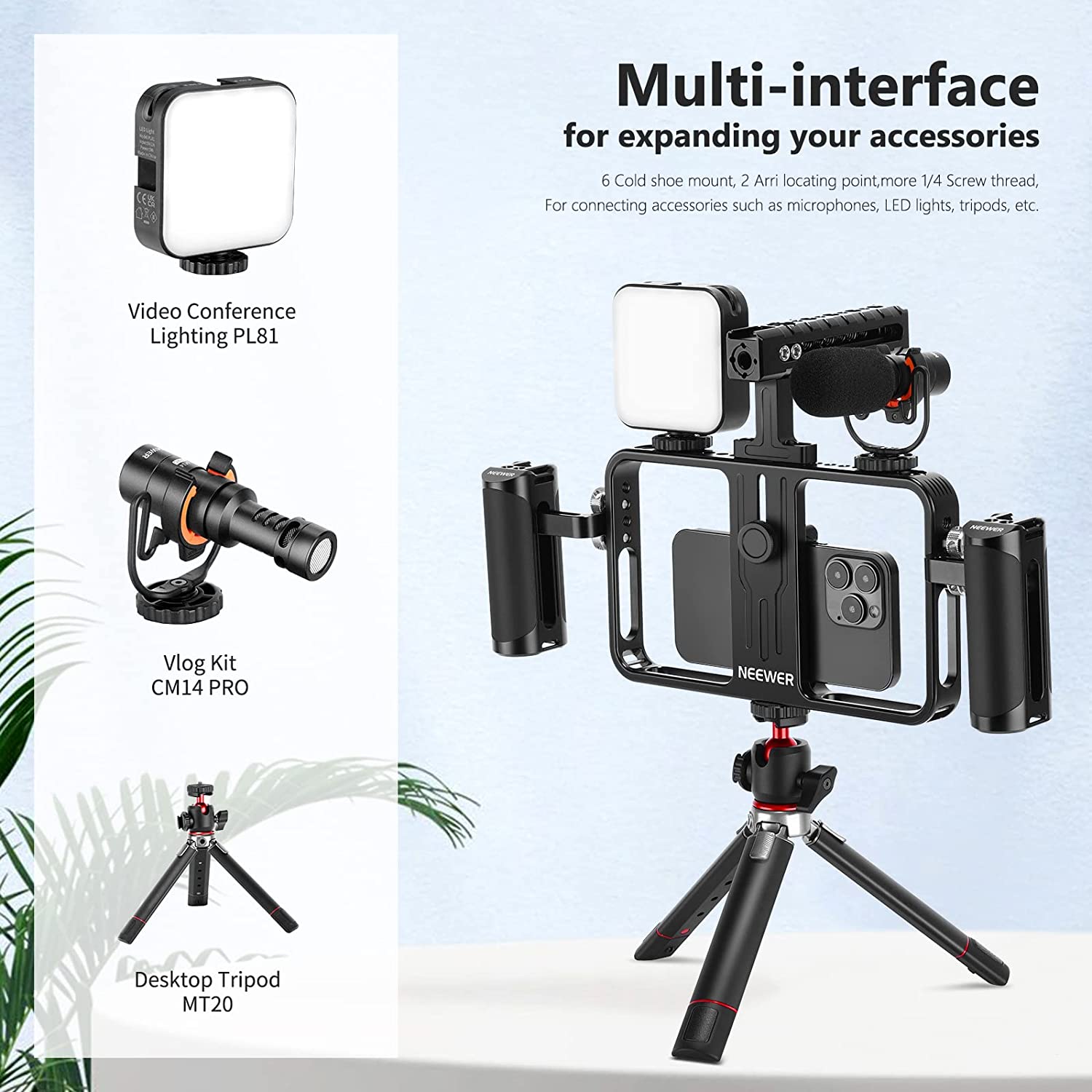 Neewer Aluminum Handheld Universal Phone Video Rig Kit with Silicone Handles