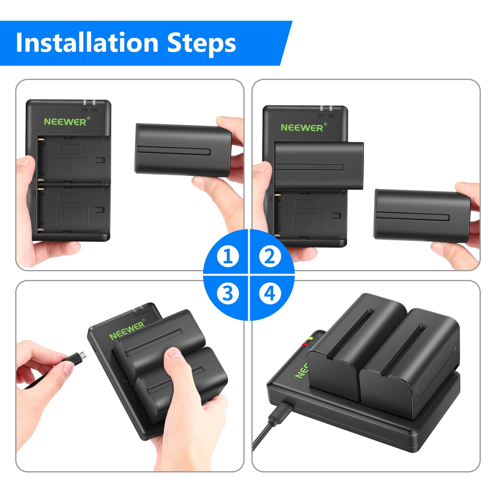 Neewer NP-F750 2-Pack 5600mAh Li-ion Replacement Battery with USB Charger