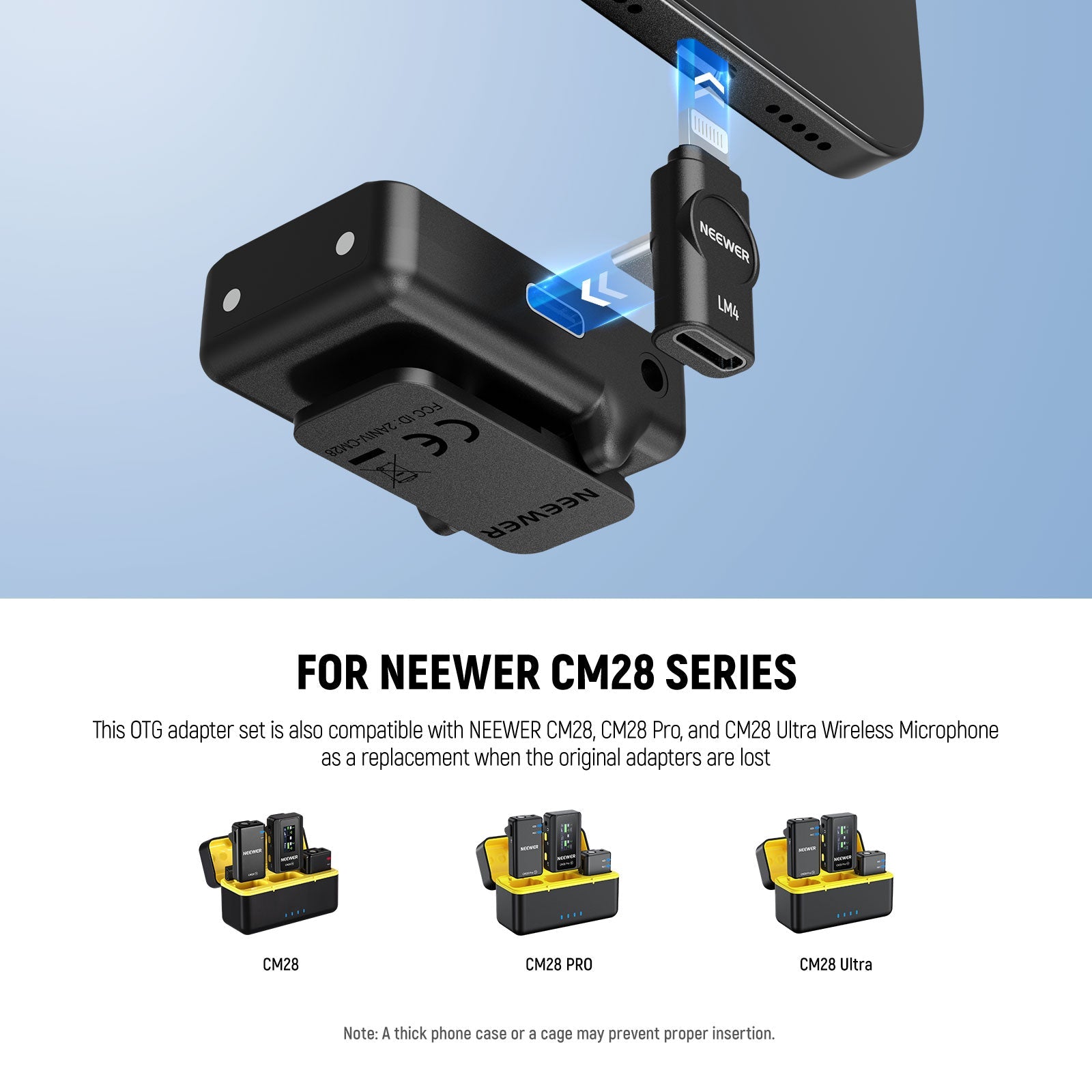 NEEWER LM4 USB C to C & USB C to iOS OTG Adapters Set is compatible with NEEWER CM28, CM26 Pro, and CM29 Ultra wireless mircophone.