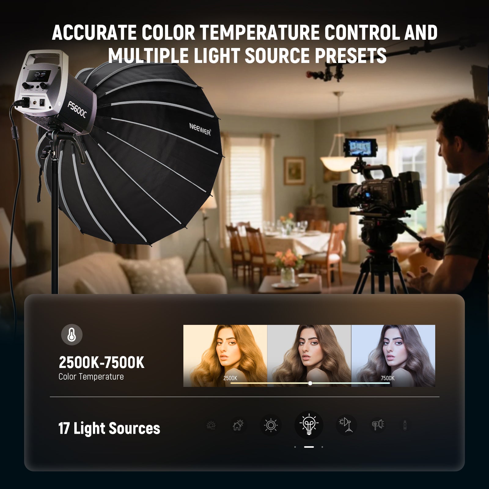 NEEWER FS600C RGB LED Video Light provides Light Source modes for versatile creative color options.