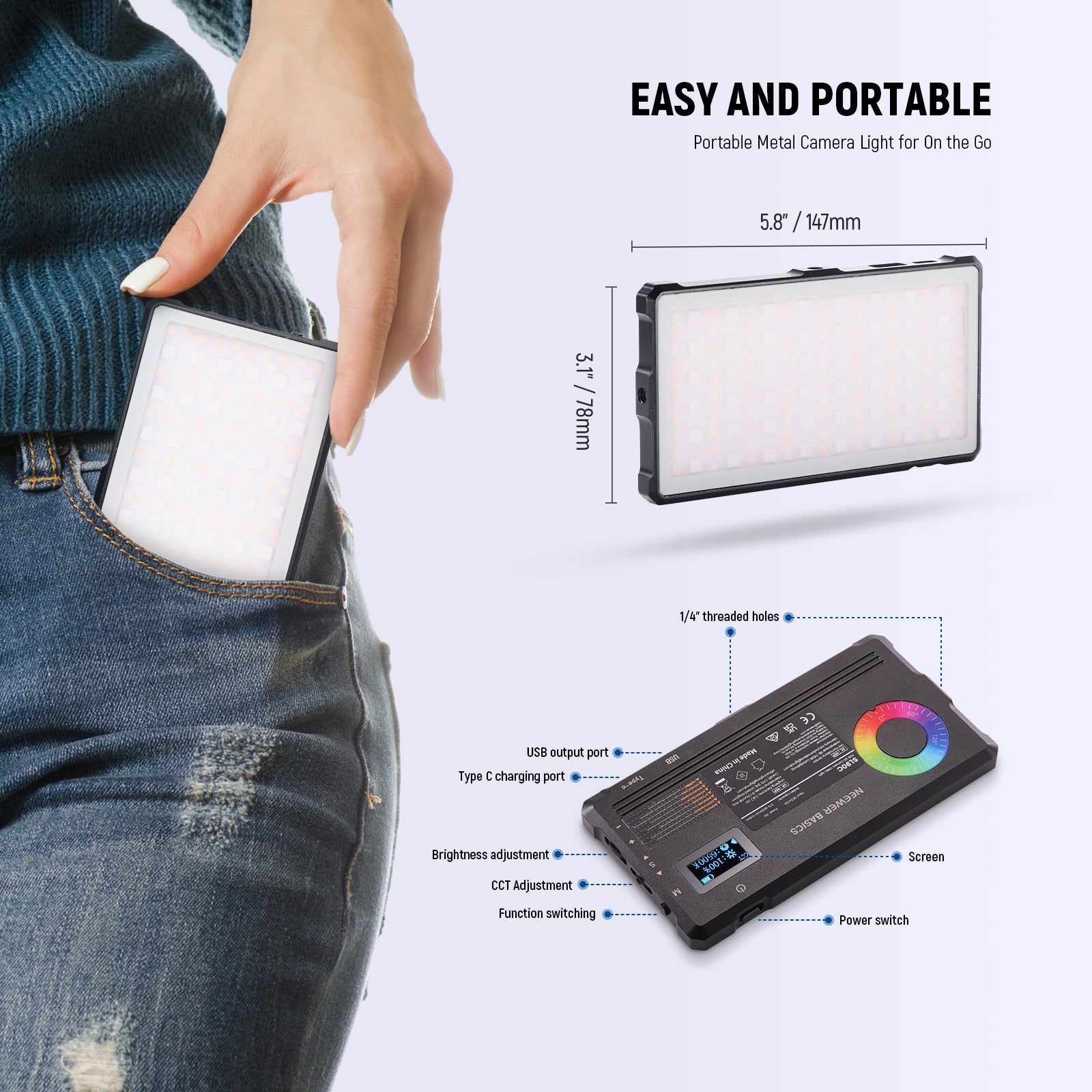 NEEWER SL90C RGB Video Light is compact.