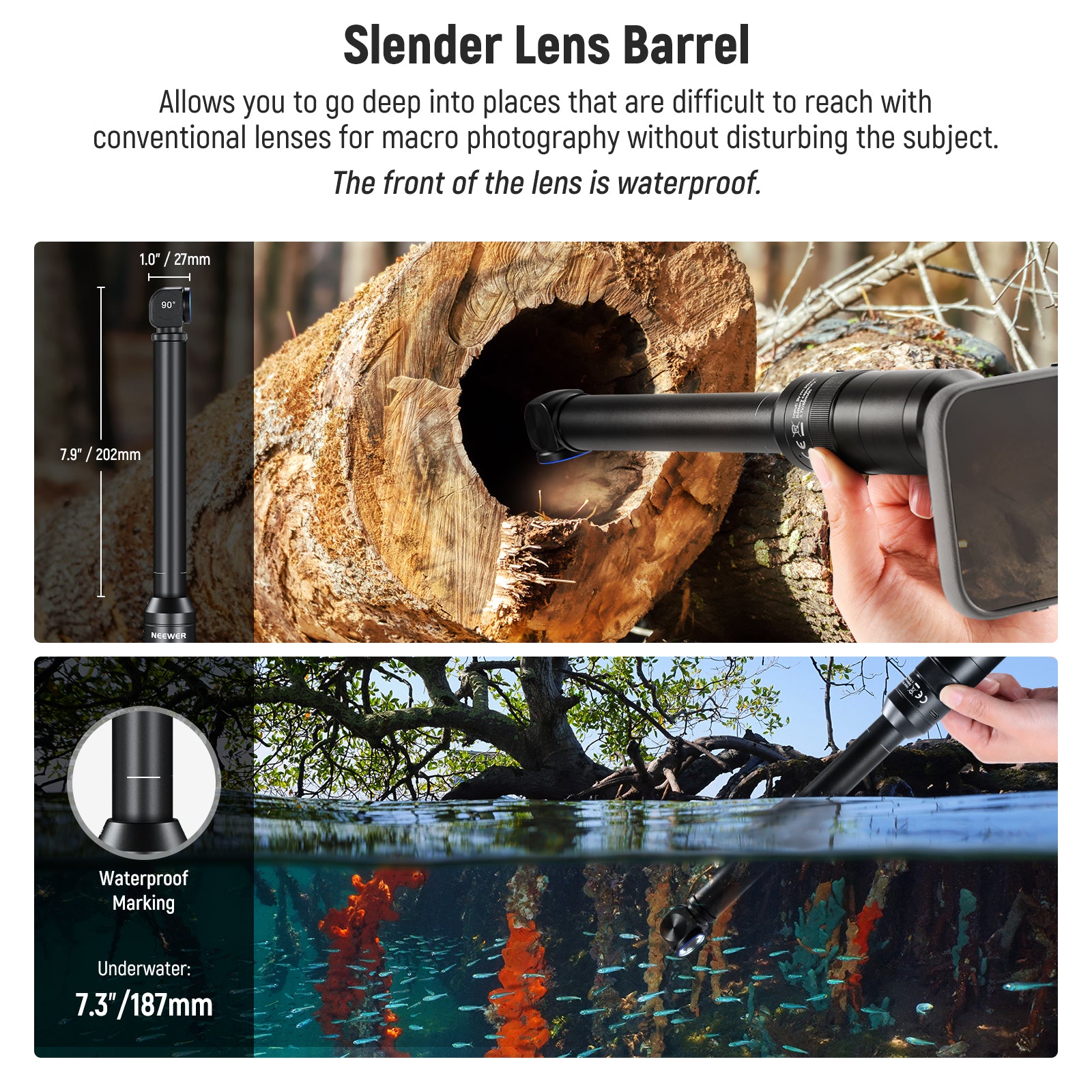NEEWER LS-51 18mm Wide Angle 2x Macro Probe Phone Lens with 17mm