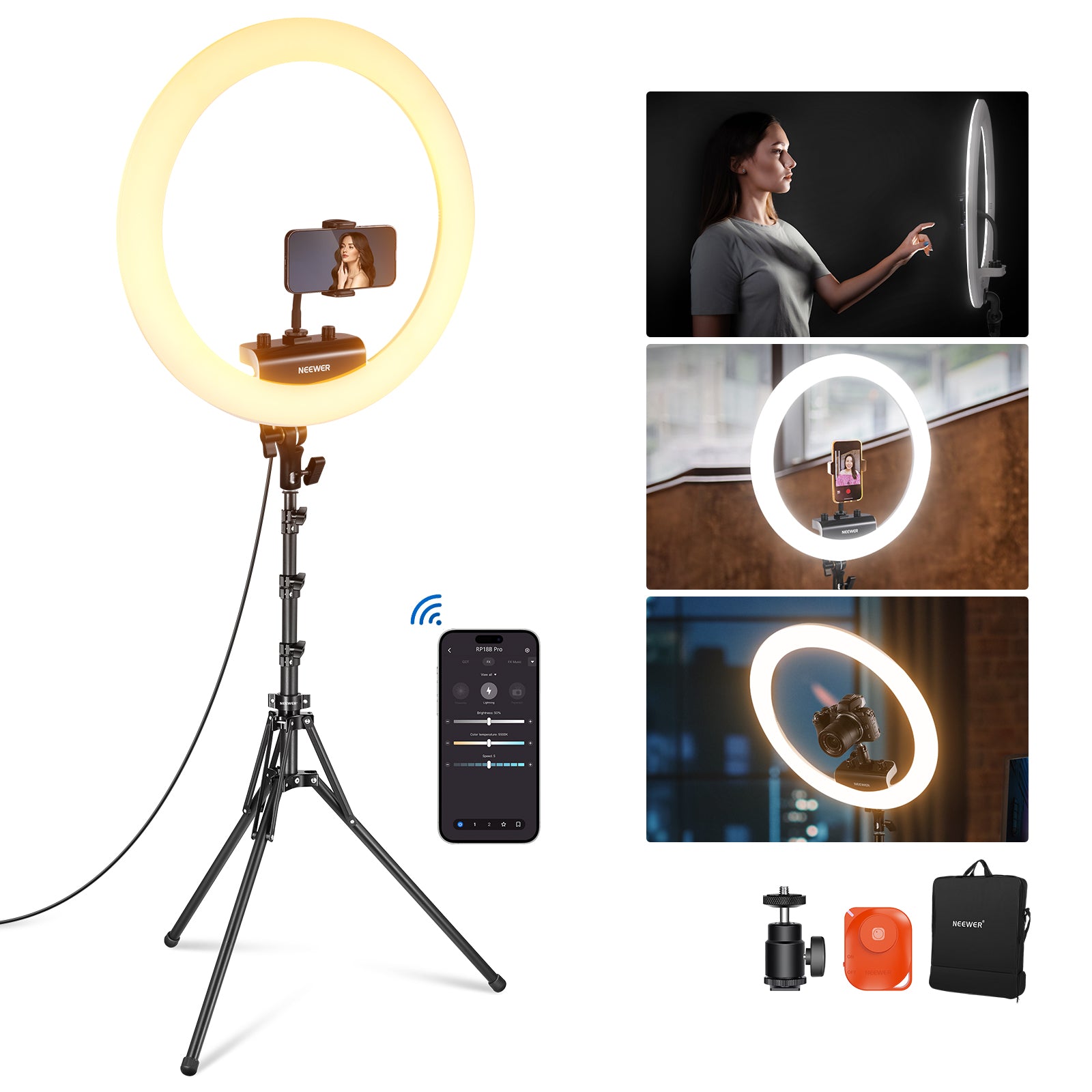 NEEWER RP18H 19 Inches LED Ring Light With 3 Phone Holders - NEEWER