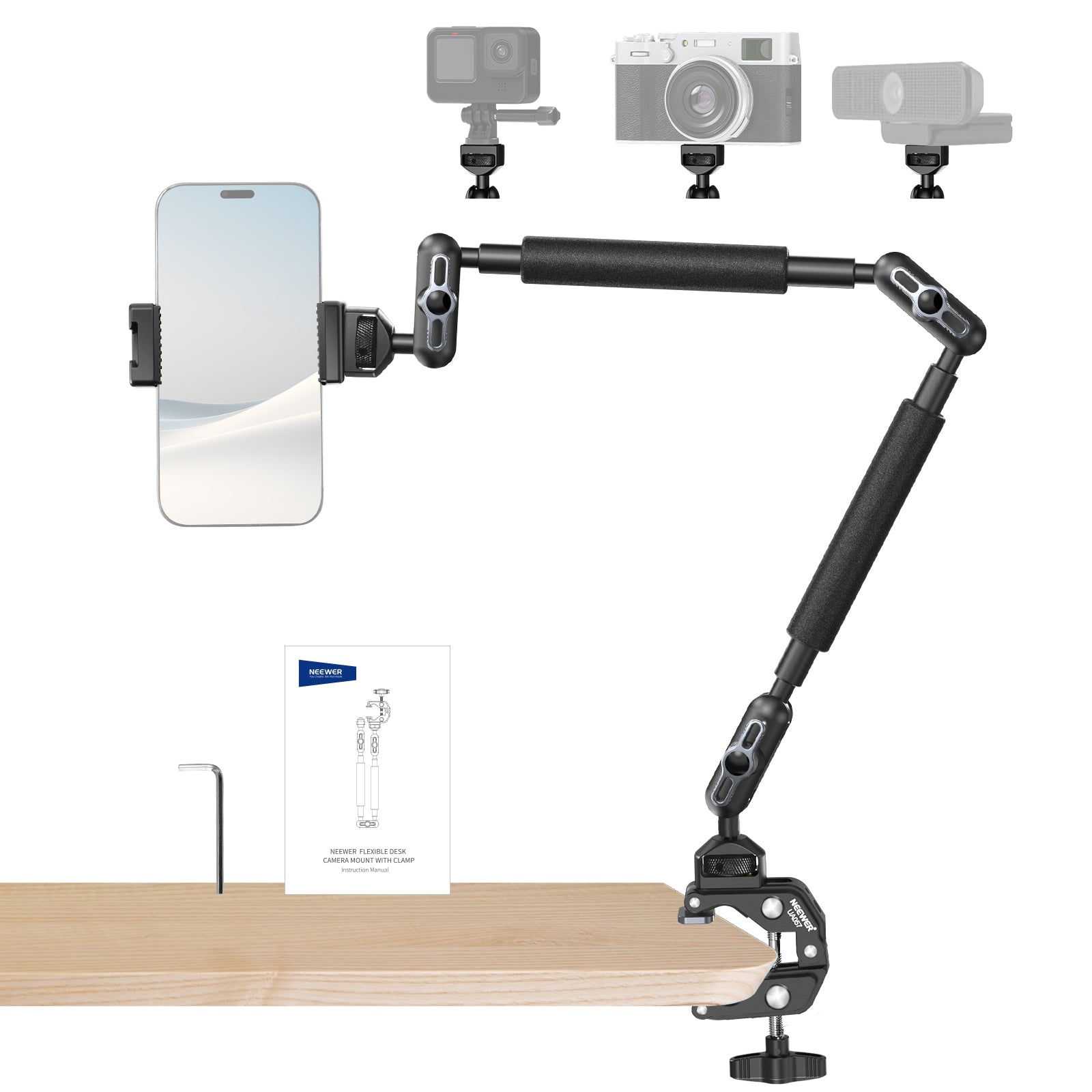 NEEWER Overhead Cámara Mount Rig con Super Clamp de Doble Cabezal NEEWER Overhead Cámara Mount Rig con Super Clamp de Doble Cabezal