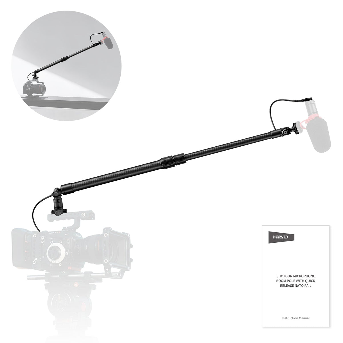 NEEWER BP01 Carbon Fiber Microphone Boom Pole with Built-in TRS Cable ...