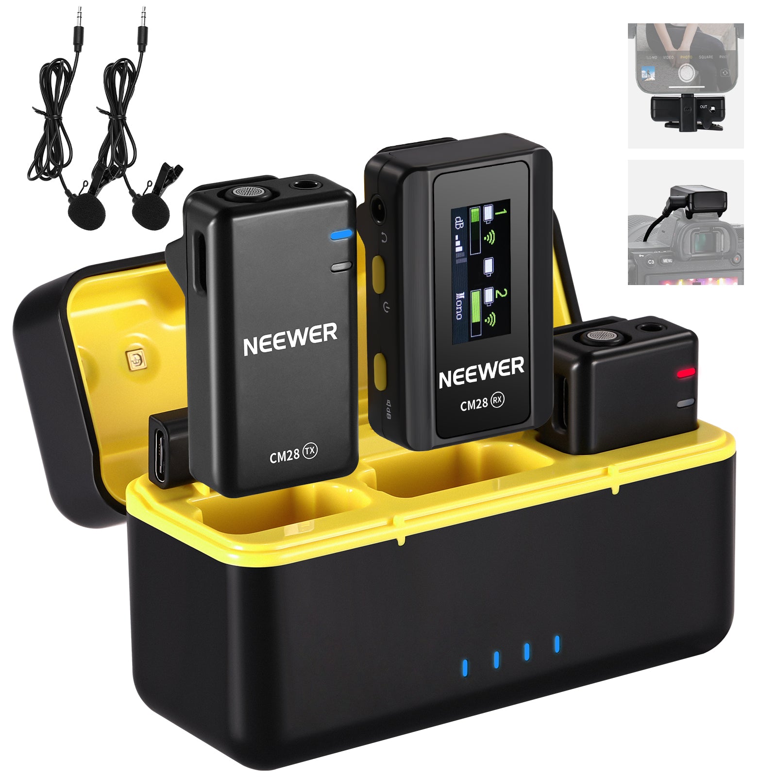 Broodio Wireless Lavalier Lapel Microphone for iPhone, iPad,with Charging Case,6-H Battery,Noise Cancellation,Clip on Lav Mic for Video Recording,Reco BOYA Wireless Lavalier Microphone System, by-XM6 2.4GHz Dual