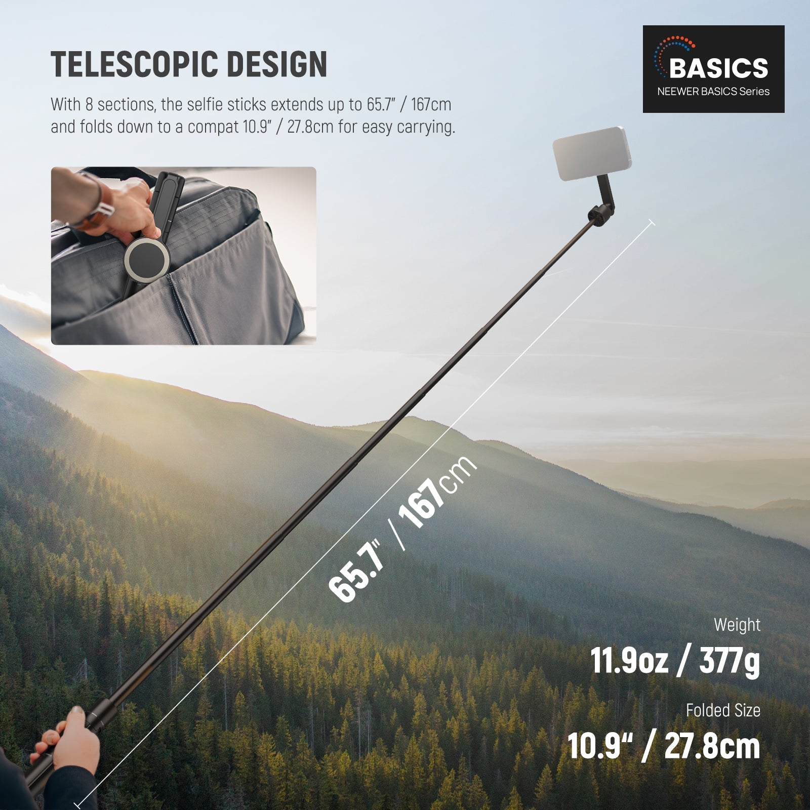 This 8 section telescopic phone selfie tripod with phone holder attachment adjusts up to 5.48ft
