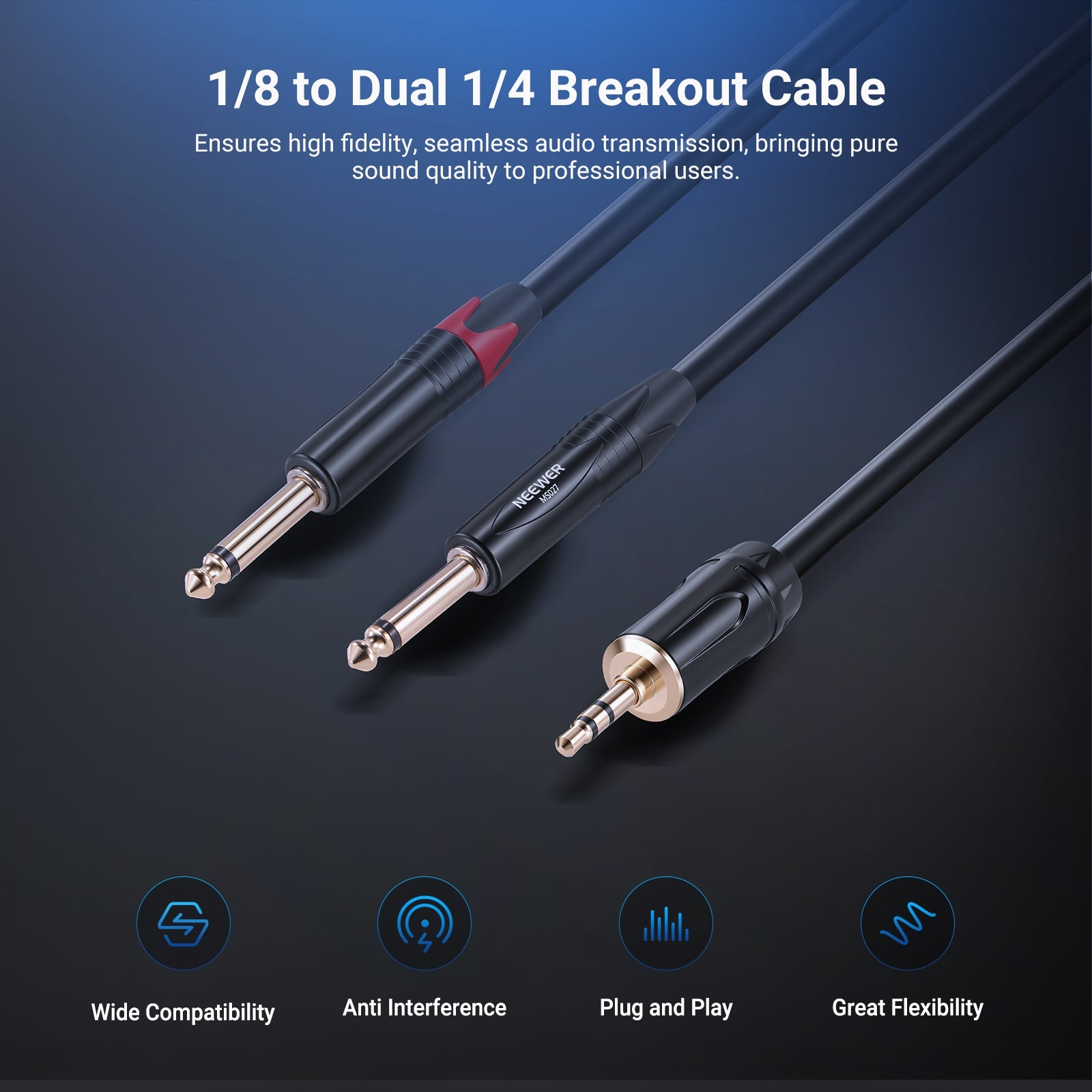 This 1/8 to Dual 1/4 breakout cable ensures high fidelity, seamless audio transmission.