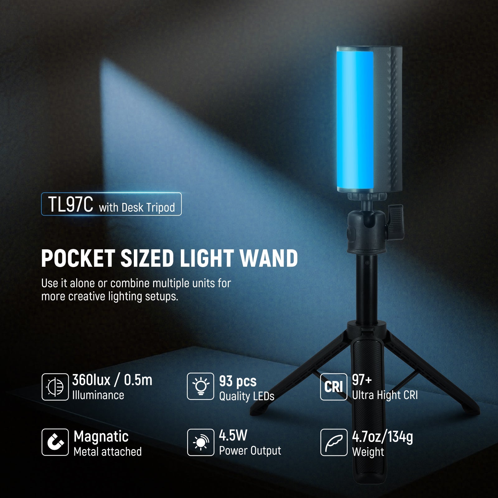 NEEWER TL97C Pocket Sized Light Wand with Desk Tripod