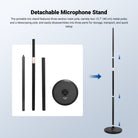 The portable mic stand features three section main pole