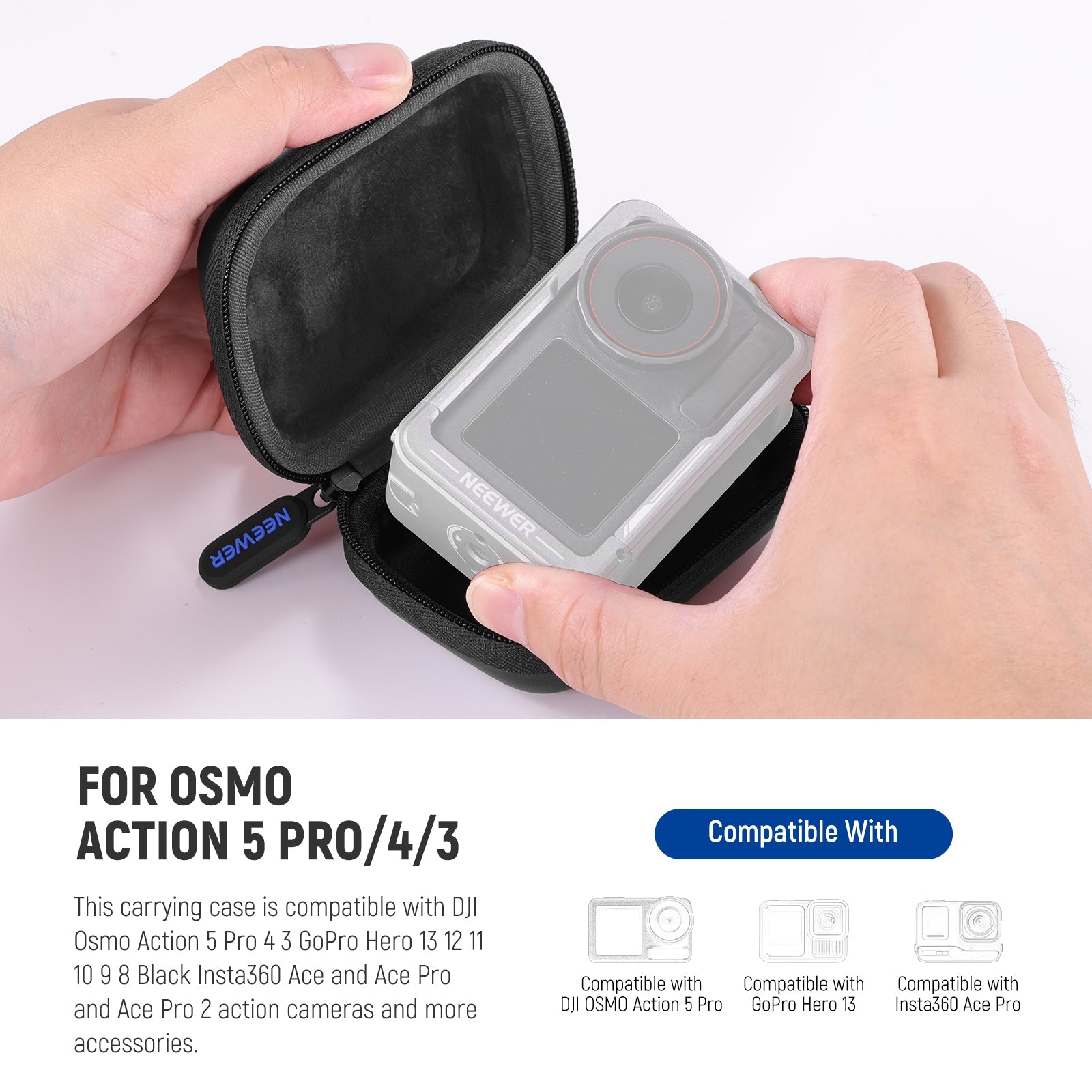 The carrying case is compatible with DJI OSMO Action 5 Pro 4 3