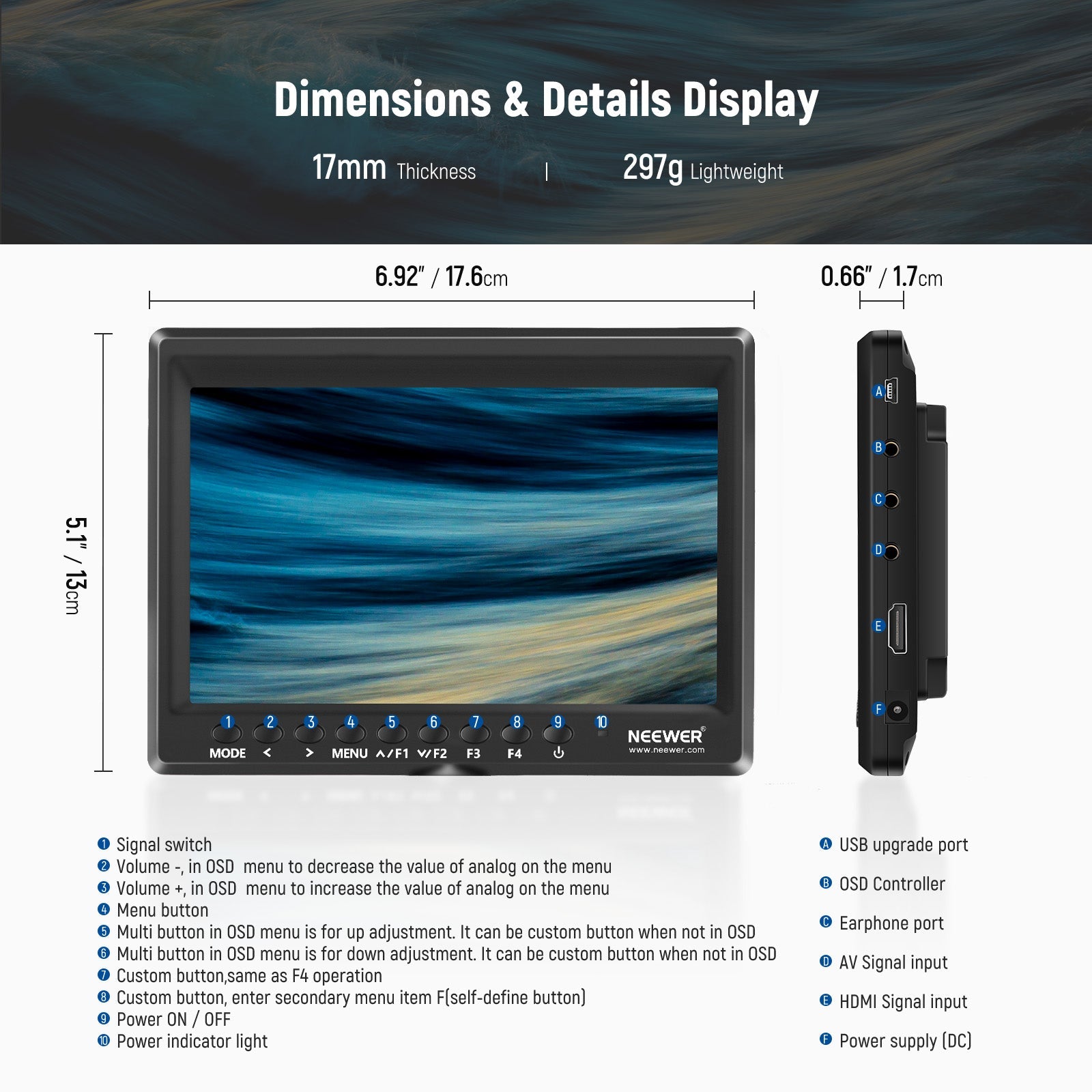 NEEWER F100 7 Inch Camera Field Monitor Kit with 4400mAh F750