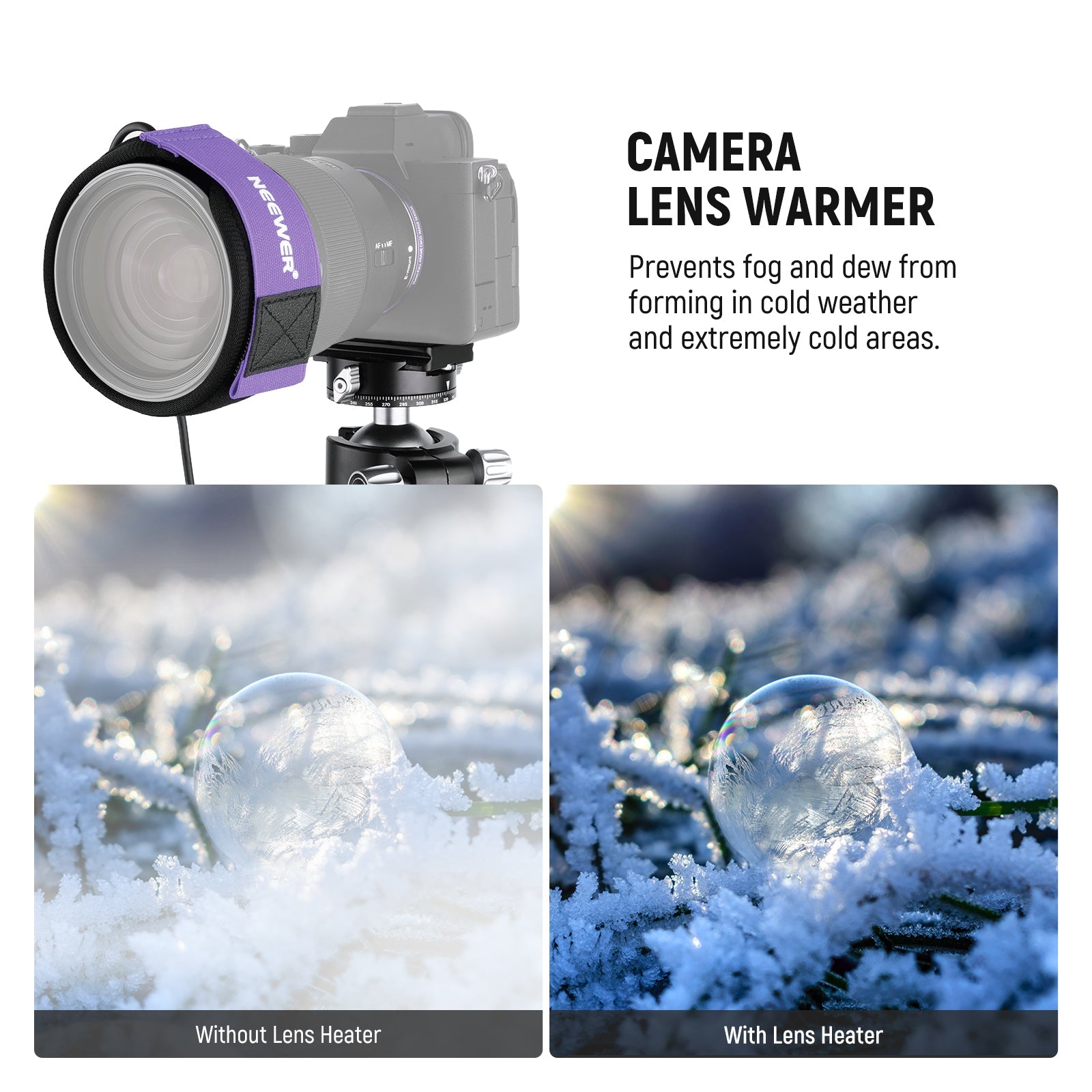 With NEEWER HW-28B USB Lens Warmer VS. without lens heater