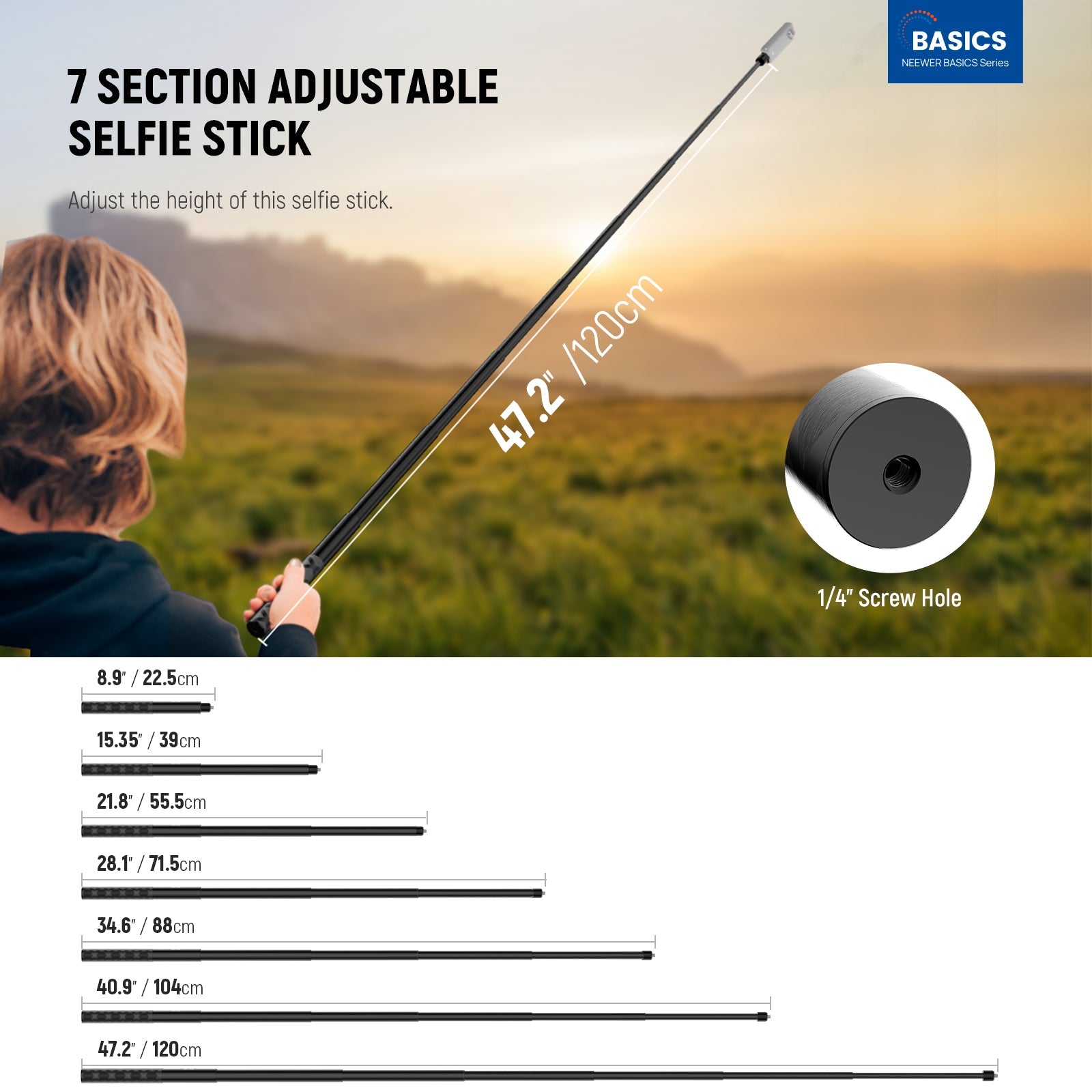 7 section adjustable selfie stick