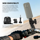 The handlebar mount 1/4" screw is for a vlog camera, phone holder or action camera