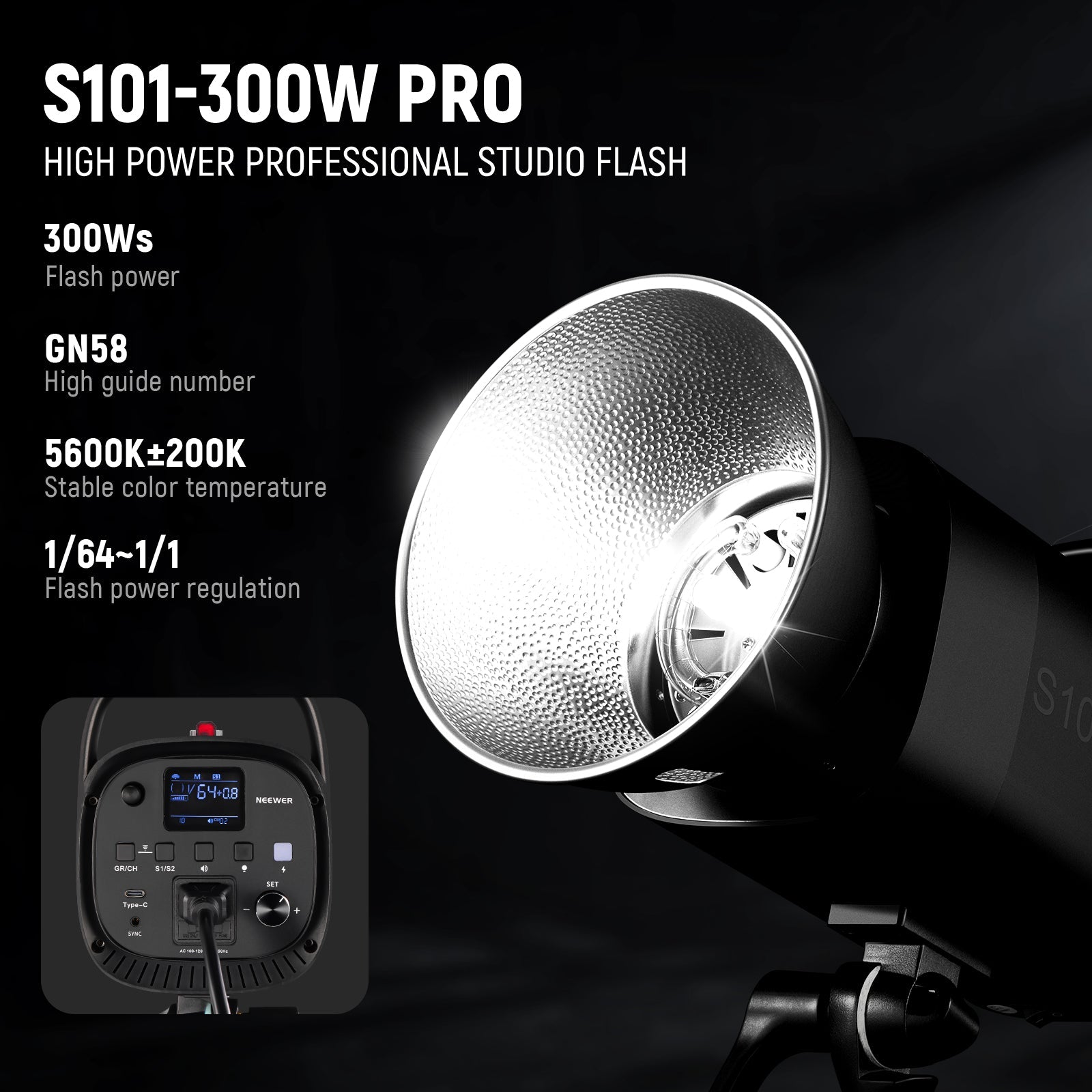 NEEWER S101-300W PRO Strobe Flash Monolight with Trigger - NEEWER