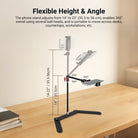Overhead phone stand with adjustable height (14-22 inches / 35.5-56cm) and 360-degree rotating arm for desk use