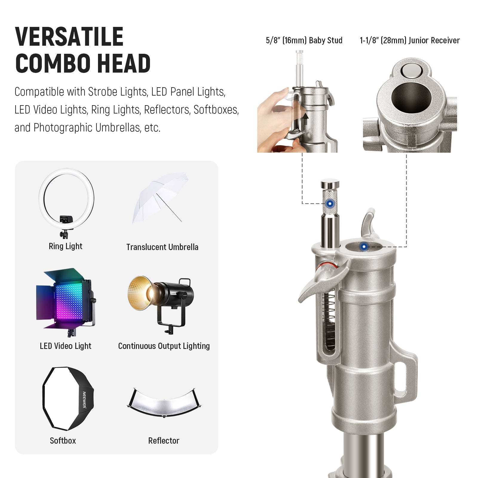 NEEWER ST240SS 240cm Heavy Duty Stainless Steel Wheeled Light