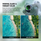 CPL (circular polarization) filter minimizes reflection and glare on glass, water, and other nonmetallic surfaces